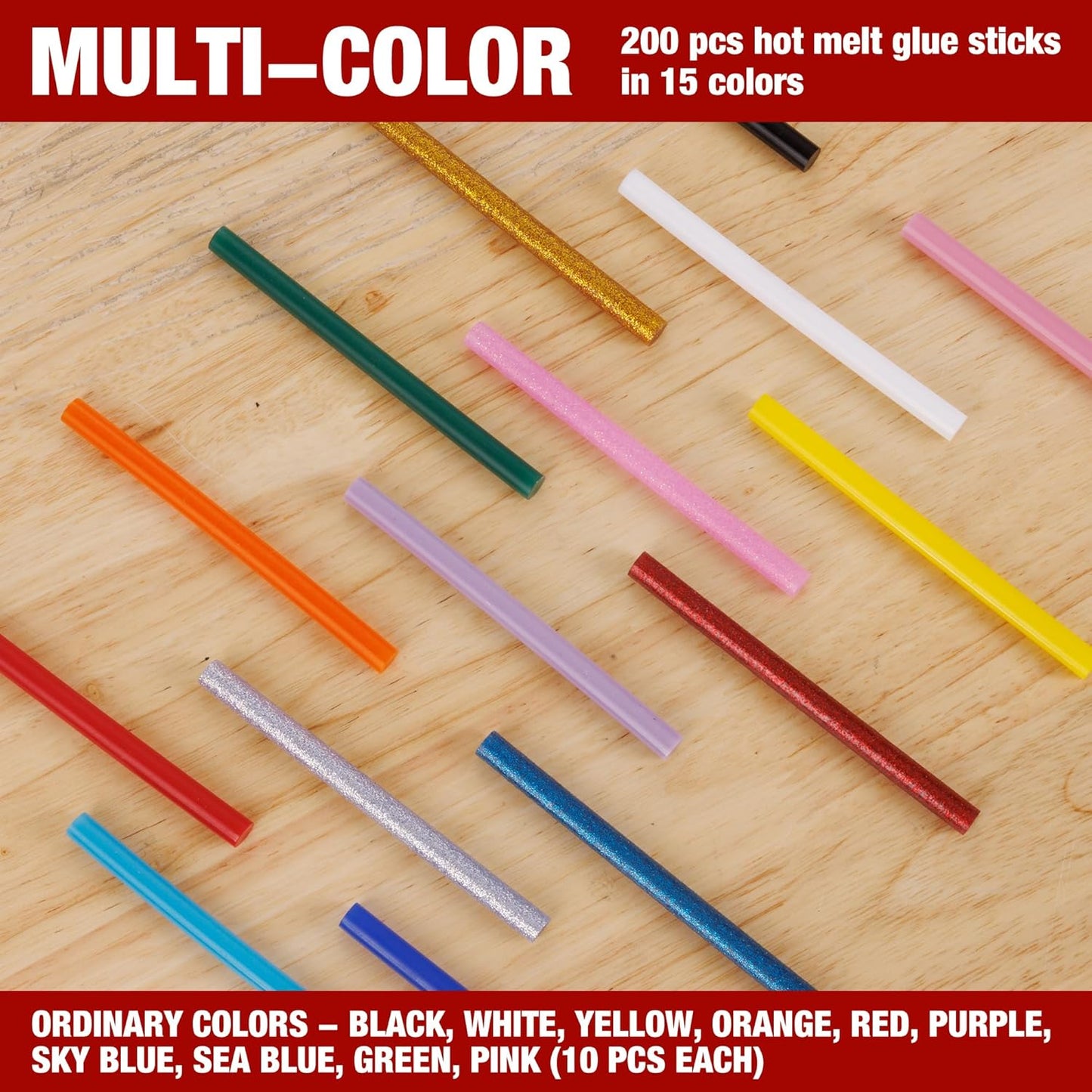 Arrow Mini Hot Glue Sticks, 200 Pack Multi Colored Glue Gun Sticks, Hot Melt High Viscosity All-Purpose Gun Stick in 15 Colors for DIY Art Craft
