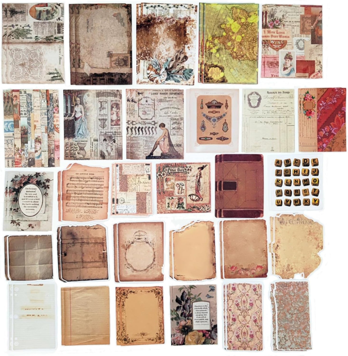 200PCS Vintage Scrapbooking Supplies Pack, Aesthetic Scrapbook Sticker Paper Art Journaling Kit for Bullet Junk Journals,Planner,Cottagecore Decor Gifts (Retro)