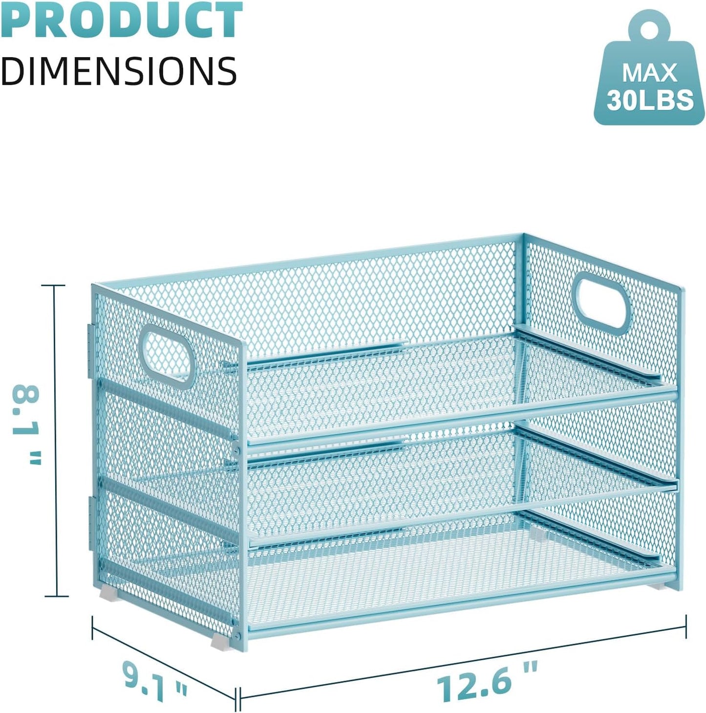 Marbrasse 3 Tier Paper Organizer Letter Tray, Mesh File Organizer with Handle, Paper Sorter Desk Organizer for Home Office Supplies - 2p Blue