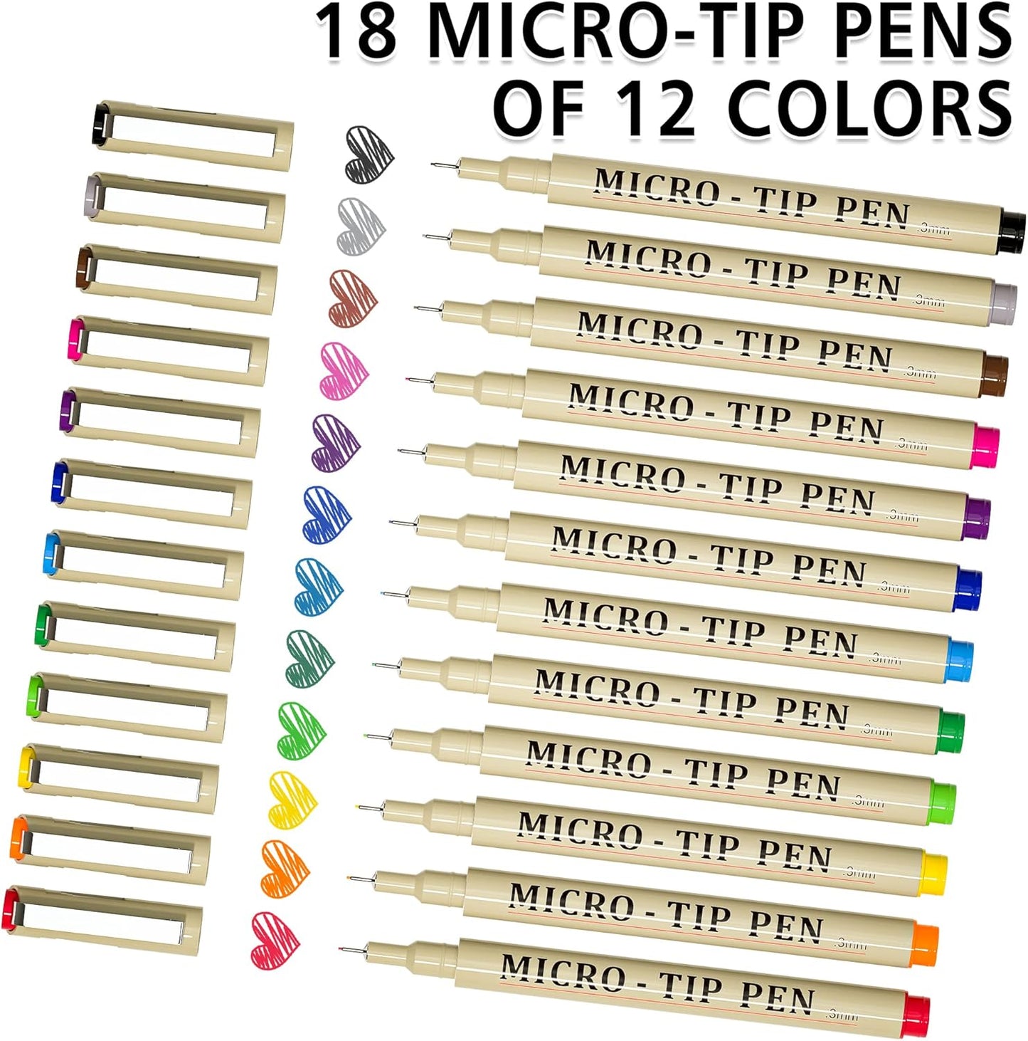 Shuttle Art 18-Pack Micro-line Pens - 11 Waterproof Archival Ink Colors in 0.3MM Felt Tip & 7 Blacks in 0.15-0.5MM For Journaling, Illustrating & Drawing