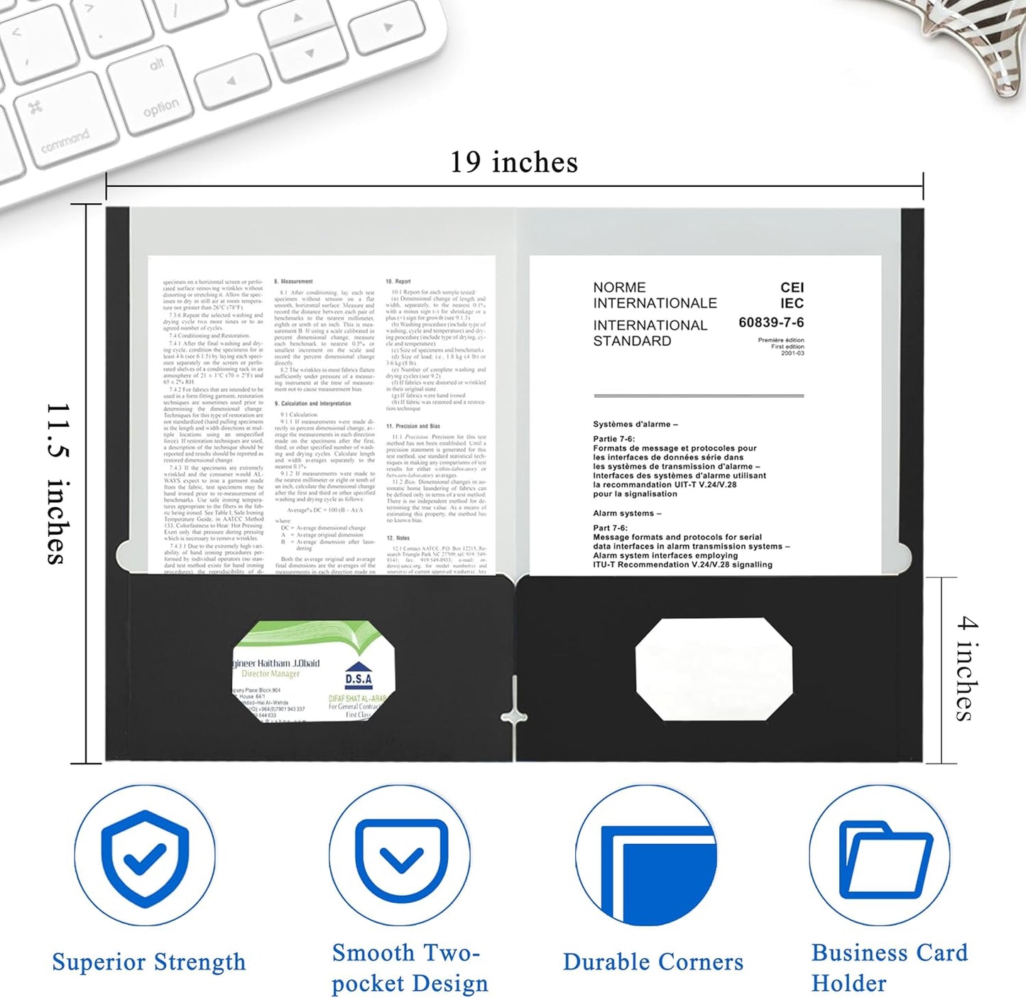 Zzrywuty File Folders with Pockets Letter Size, 50-Pack Paper Folders with Card Slot, Two Pocket Folders for School Students, Businessmen, Home and Office Workers（Black）