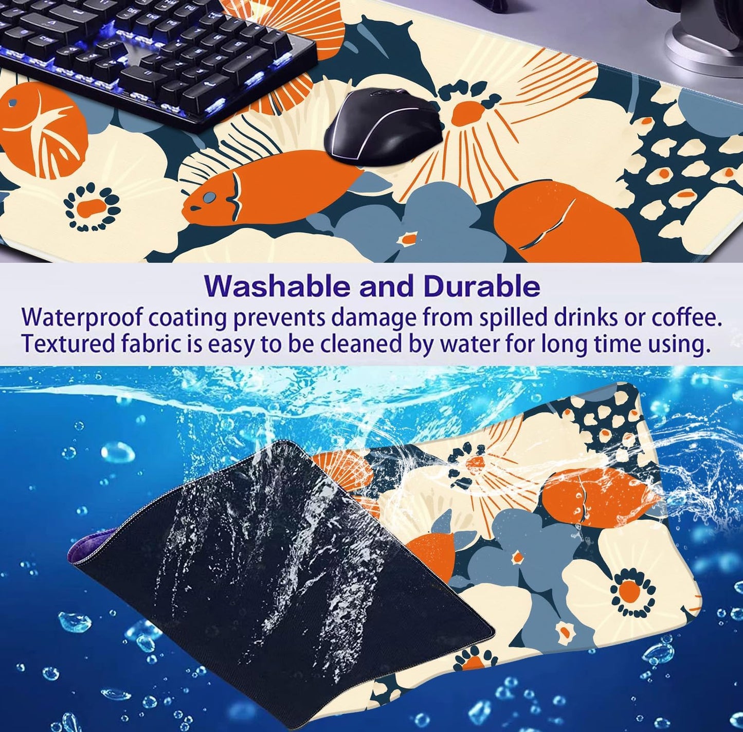 Cute Anime Flower Mouse Pad, Women's Office Desk Accessory Decoration, Expanded Mouse Pad 35.4 x 15.7 x 0.12 Inch Sewn Edge Non Slip Rubber Base