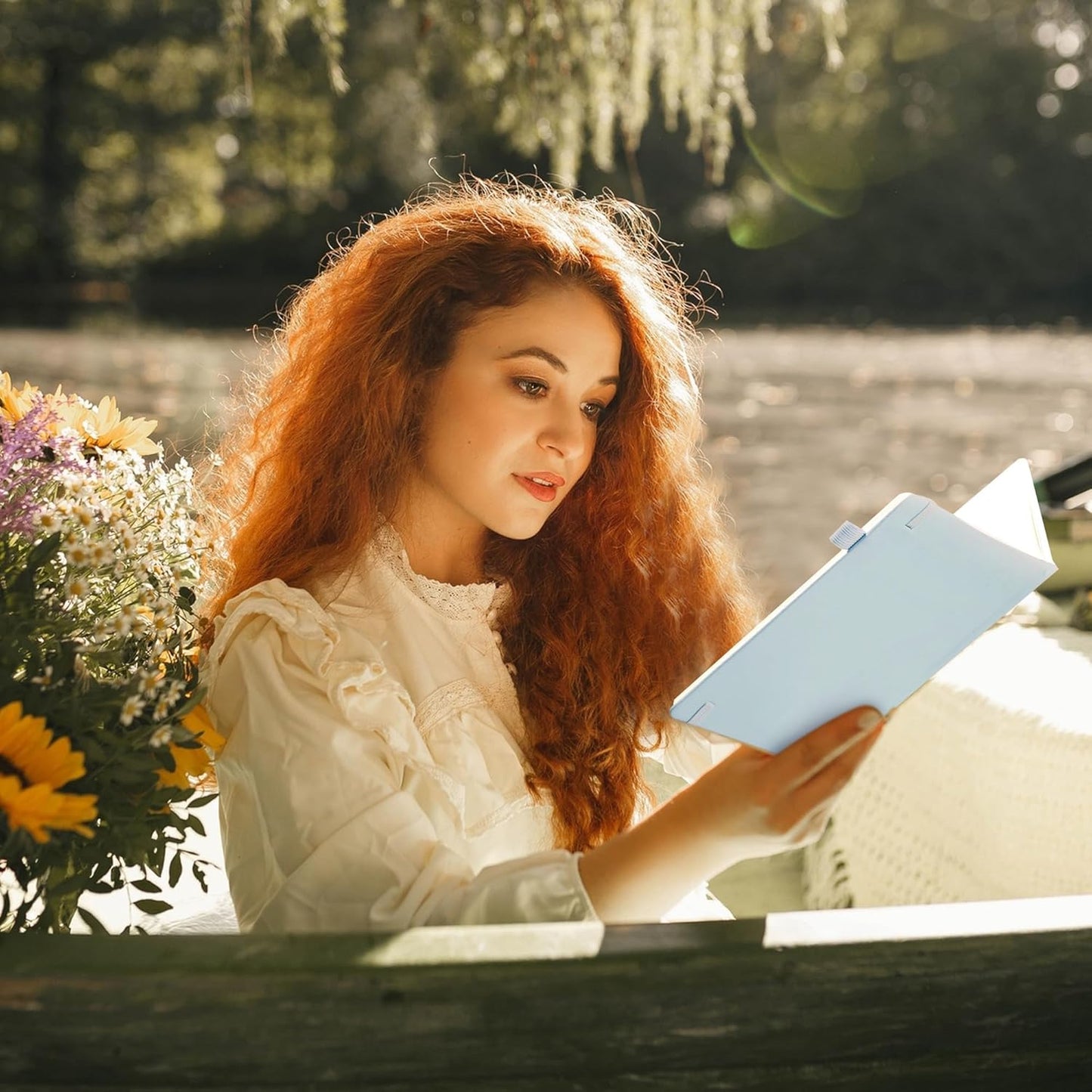 Lined Journal Notebook for Women Cute Leather Journaling Notebooks for Writing 192 Pages A5 Hardcover Aesthetic Floral Diary, 5.7 x 8.3 In, Blue