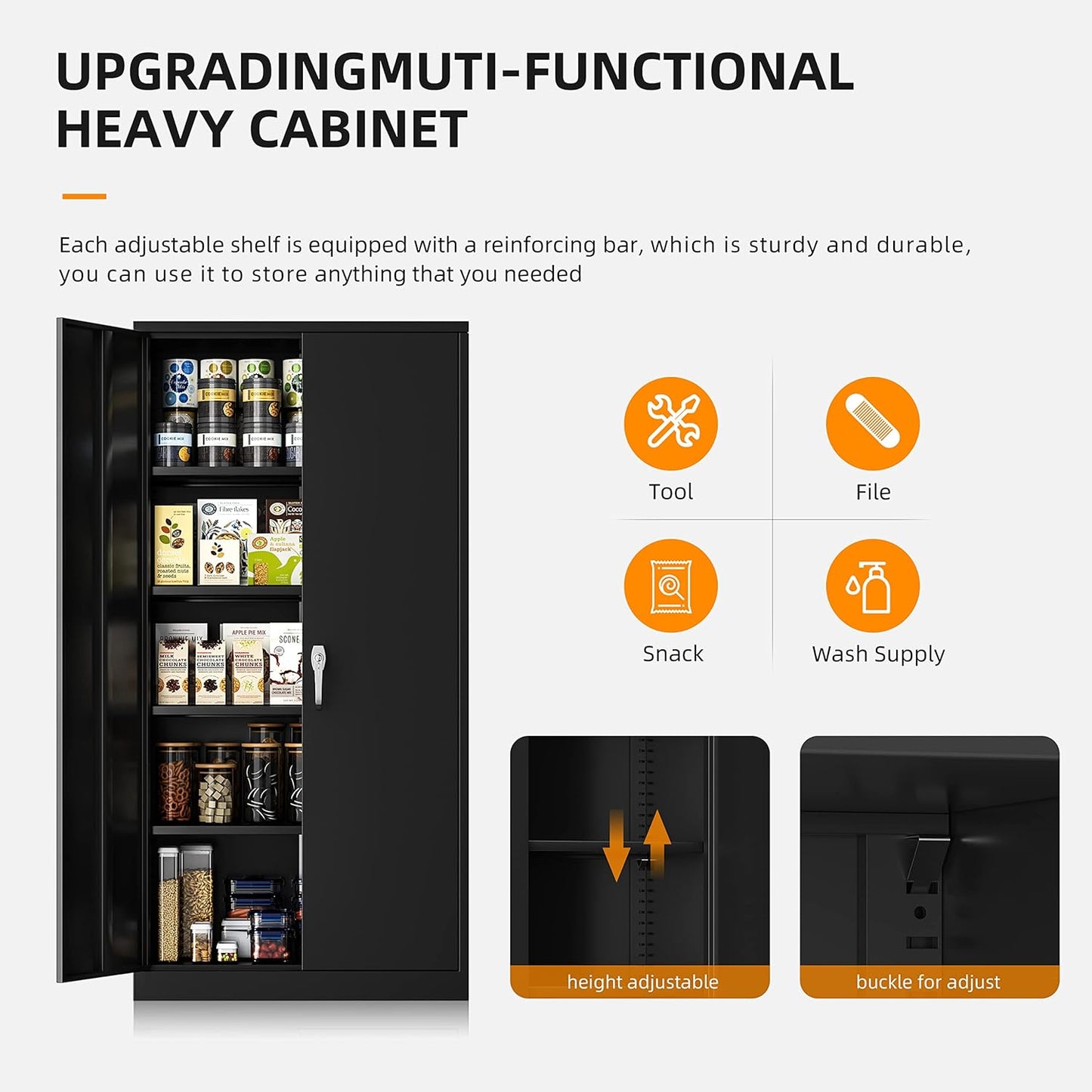 INTERGREAT Garage Storage Cabinets with Lock,72" H Metal Storage Cabinet with Doors and Adjustable Shelves, Steel Tool Cabinet for Garage, Office, Warehouse, School, Black