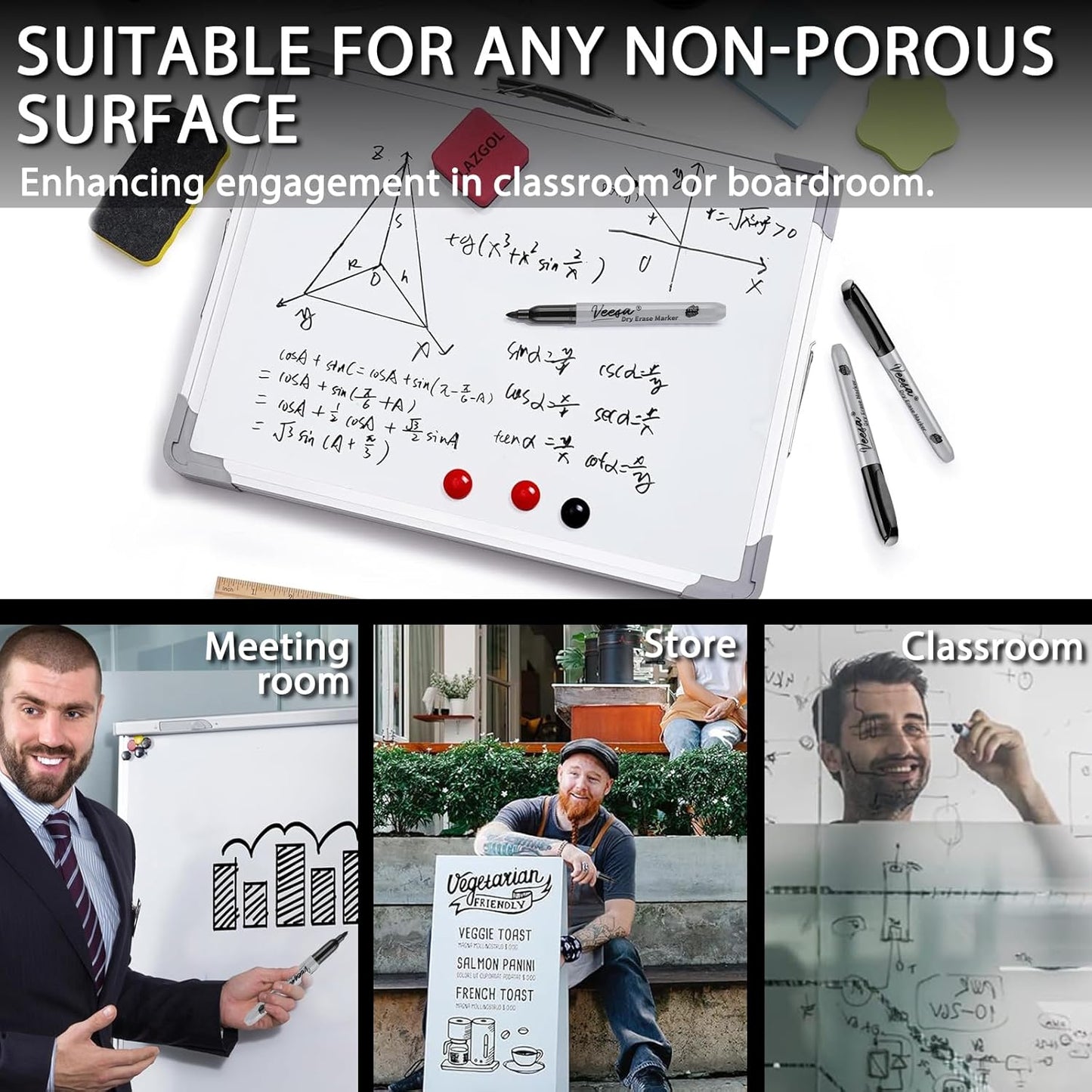 VEESA Dry Erase Markers Black, Fine Tip, 75 Count Low-Odor Whiteboard Marker Pens, Back to School Supplies, Office Series