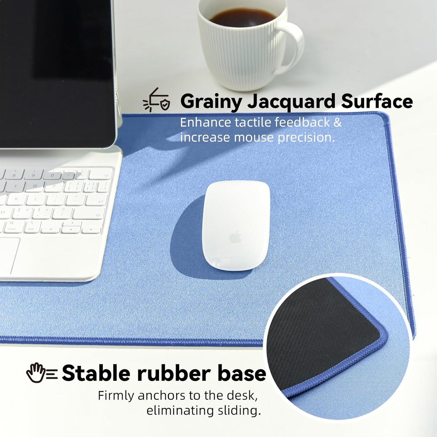 Waterproof Large Gaming Mouse Pad with Durable Stitched Edges, Non-Slip Rubber Base, Grainy Jacquard Mouse Mat Desk Pad for Home Office Gaming, 31.5"x11.8"x0.12", Blue