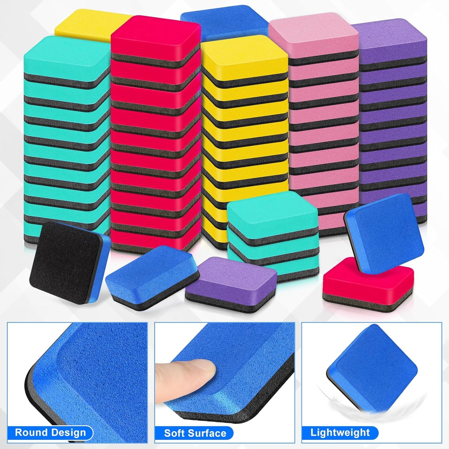 200 Pack Dry Erase Erasers, Mini Magnetic Dry Erase Eraser Bulk, Square 6 Colors White Board Dry Erasers, Ideal Chalkboard Cleansers, Perfect for Kids Classroom, Home and Office (1.97 x 1.97 Inch)
