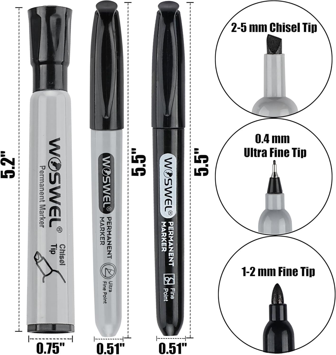 Permanent Markers 36 Variety Pack Bulk,Featuring Ultra-Fine,Chisel Tip,And Fine Tip Marker Set,Writing And Poster Black Markers,Works on Plastic,Wood,Stone,Metal and Glass for Doodling, Marking