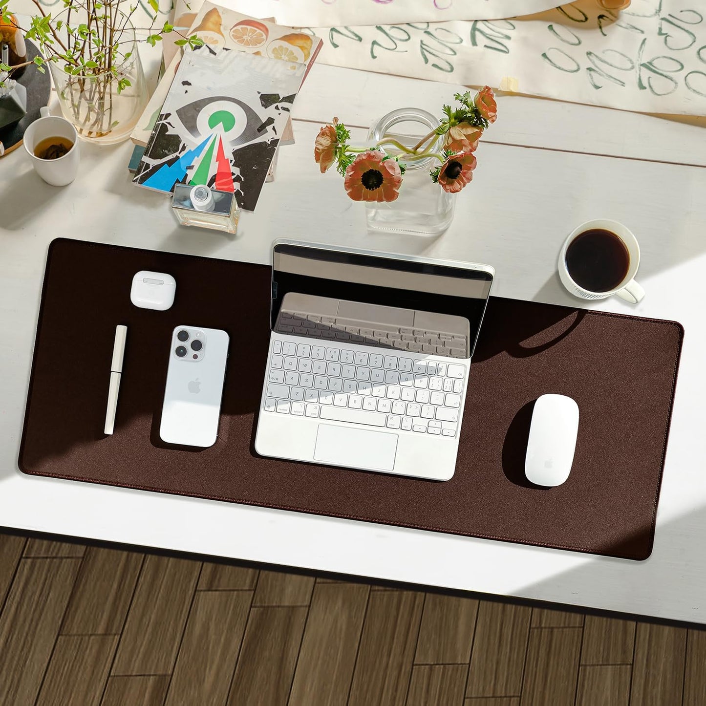 Waterproof Large Gaming Mouse Pad with Durable Stitched Edges, Non-Slip Rubber Base, Grainy Jacquard Mouse Mat Desk Pad for Home Office Gaming, 31.5"x11.8"x0.12", Coffee