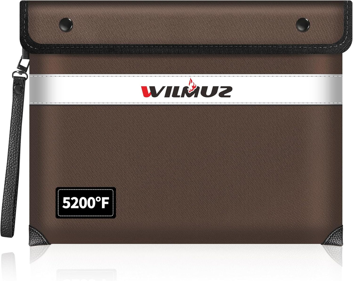 Fireproof Document Bag,5200℉ Insulated Fire Proof Money Bag for Cash,Waterproof Document Pouch with Water Resistant Zipper,8 Layers of Heat Insulated Materials,13.9x10.6 Inch(Brown)