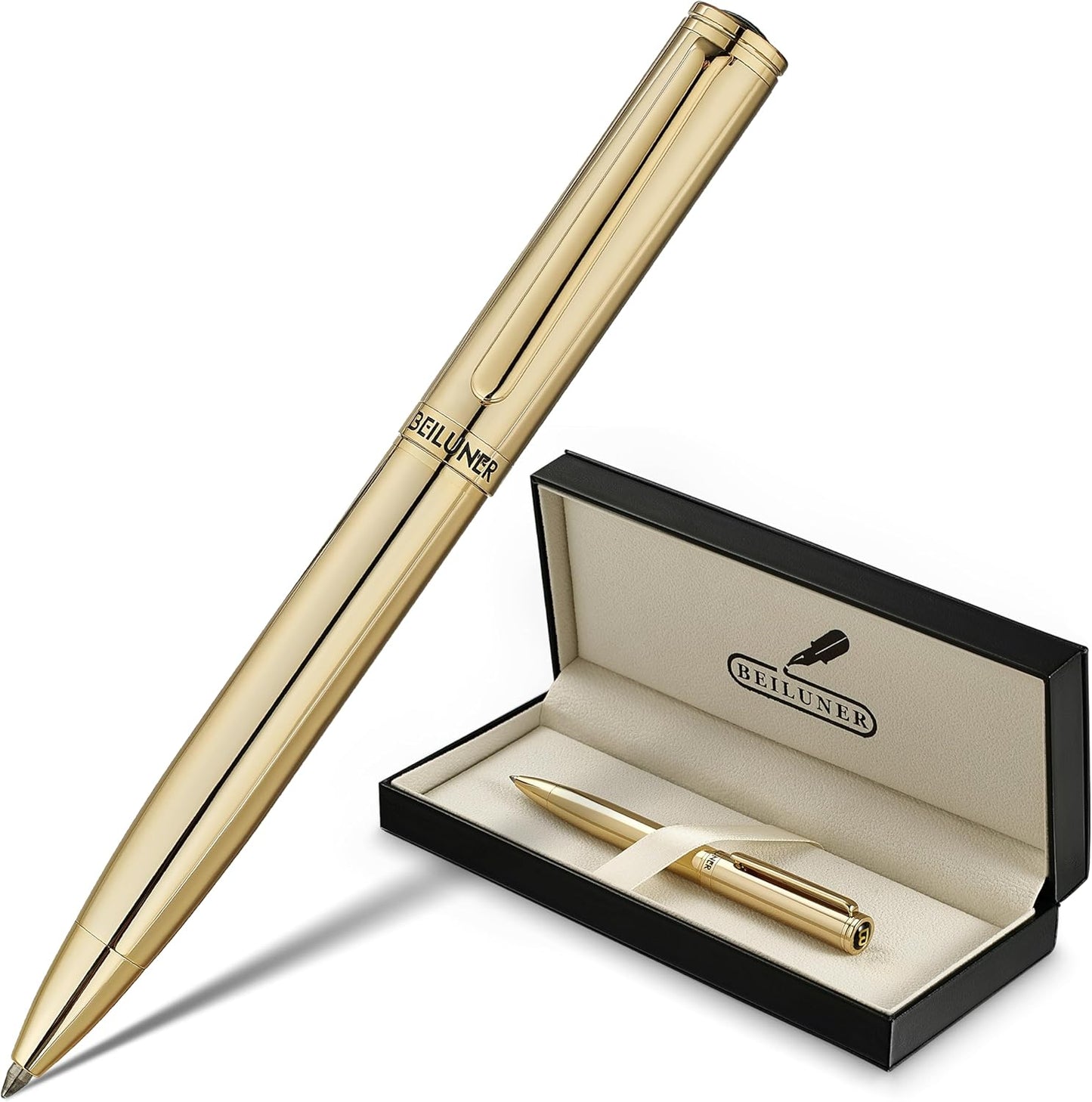 BEILUNER Gold Gel Pen, Stunning Luxury Pens with 24K Gold Plating, Black Ink Refill, Executive Gift Set for Family & Friends, Writing, Fancy, Office, Retractable, Graduation Gifts, Nice Designer Pens