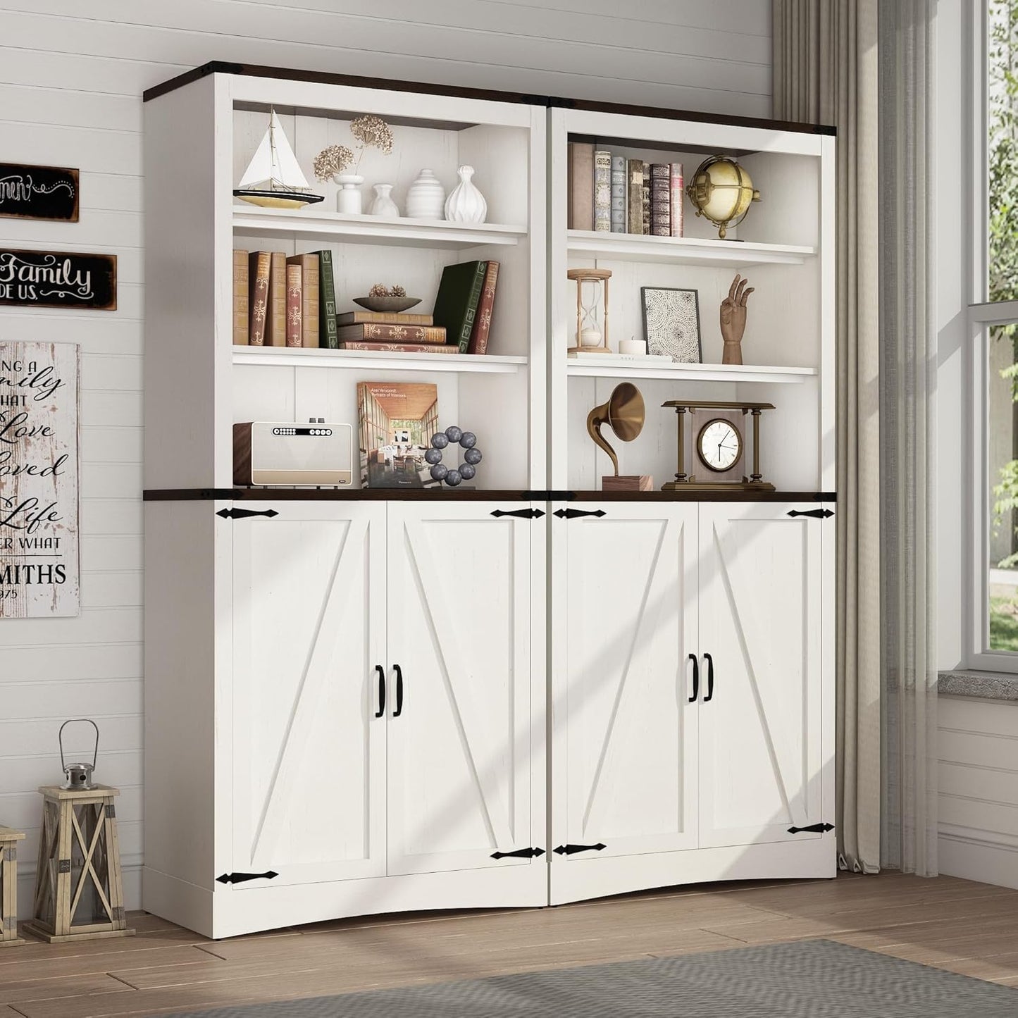 71in Farmhouse Kitchen Pantry Cabinet,Tall Storage Cabinet with 2 Doors and Adjustable shelves,with Load-Bearing Steel Pipe,Wood Storage Cabinets for Kitchen,Dining Room,Bathroom(White)
