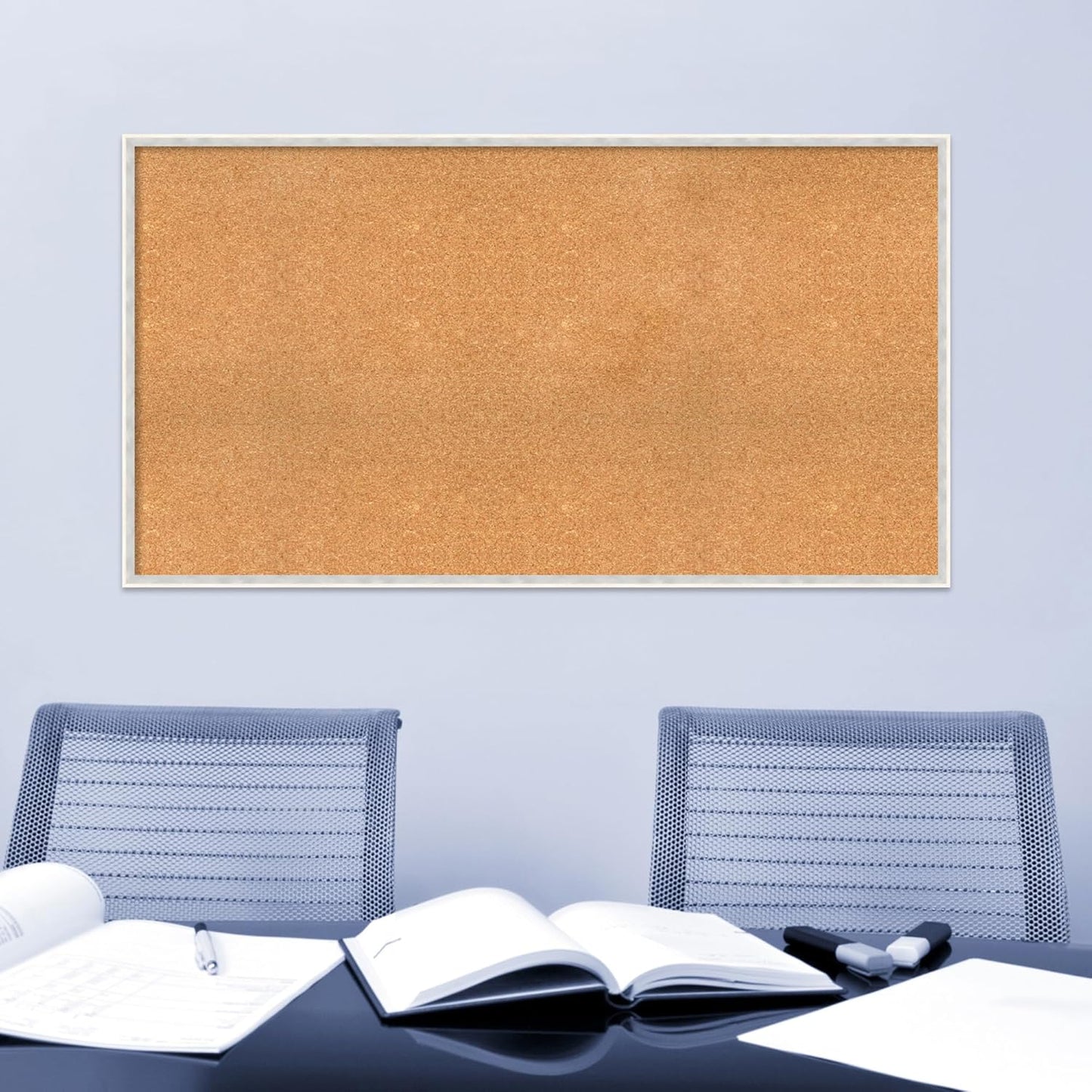 Amanti Art Natural Cork Board for Wall, 29x53 Vision Board with White Frame, Oversize Corkboard Office Decor for Home Organization, Modern Corkboard Pinboard to Display Items for Home Organization in