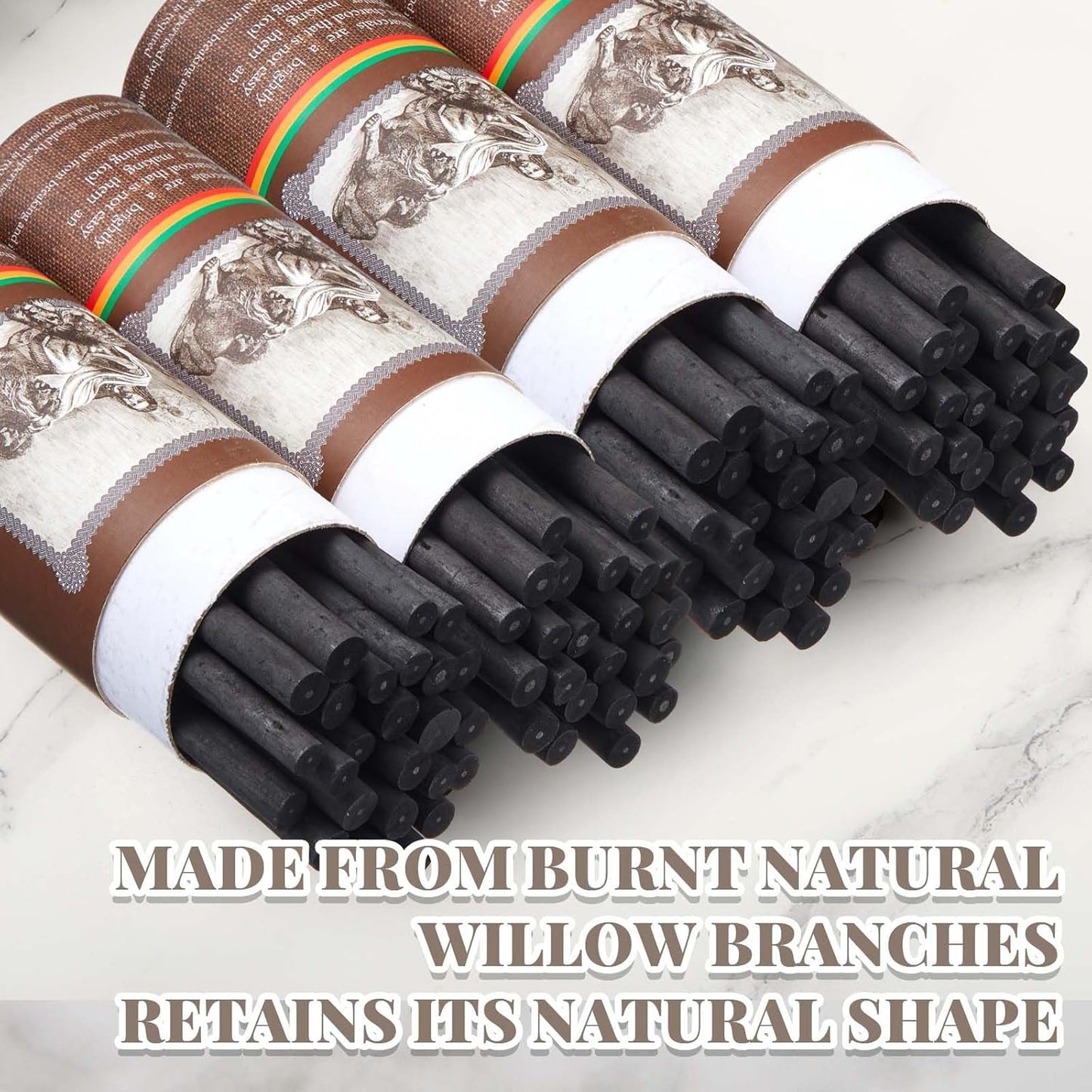 Gueevin 100 Pcs Willow Charcoal Sticks, Willow Charcoal, Artists, Beginners, Students, Perfect for Sketching, Drawing, Shading, and Fine Art (5-7mm)