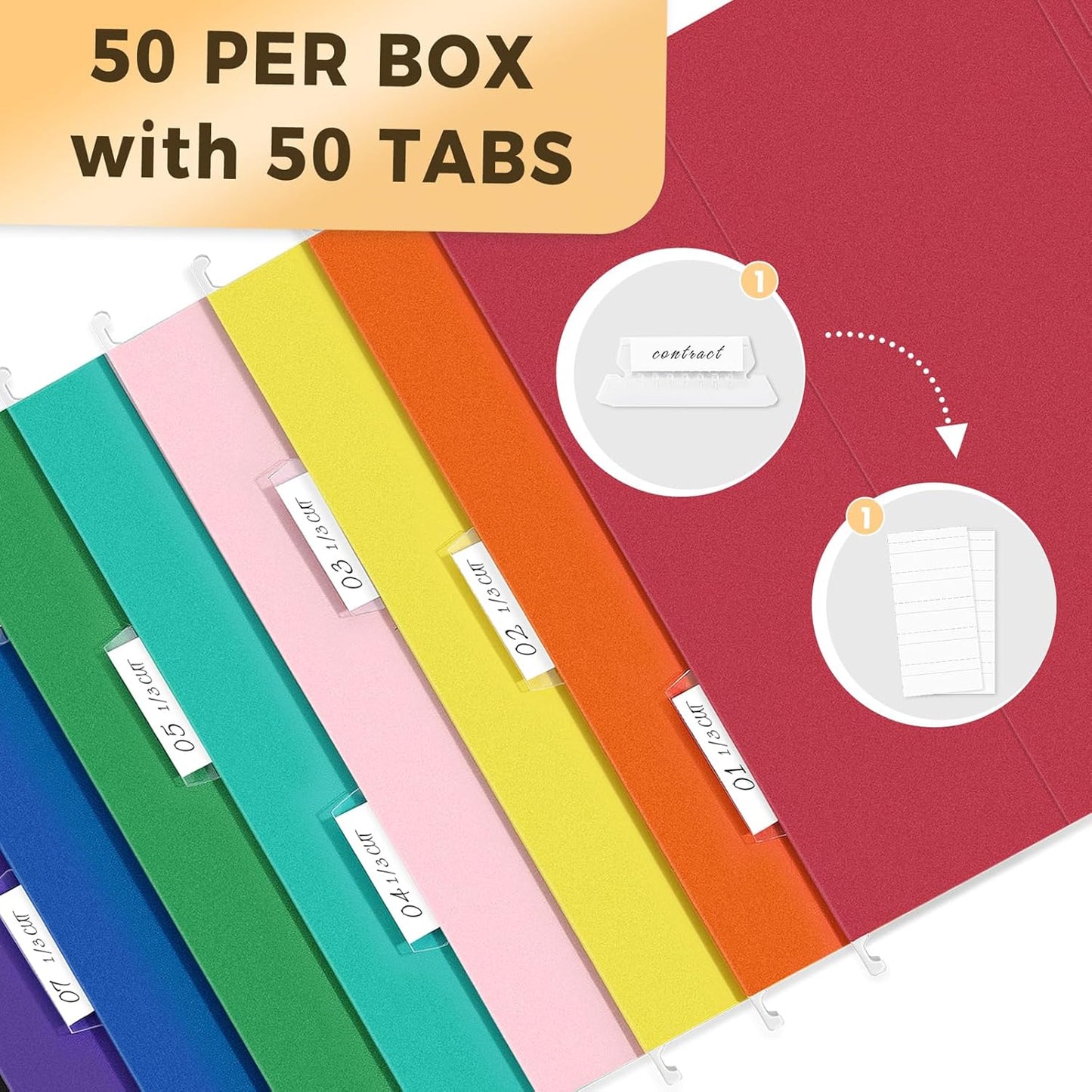 SUNEE Hanging File Folders, 50 Pack Letter Size Hanging File Folders with 1/5-cut Tabs, Stay Organized for Your Home and Office Bulk File, Documents and Paper,10 Assorted Colors