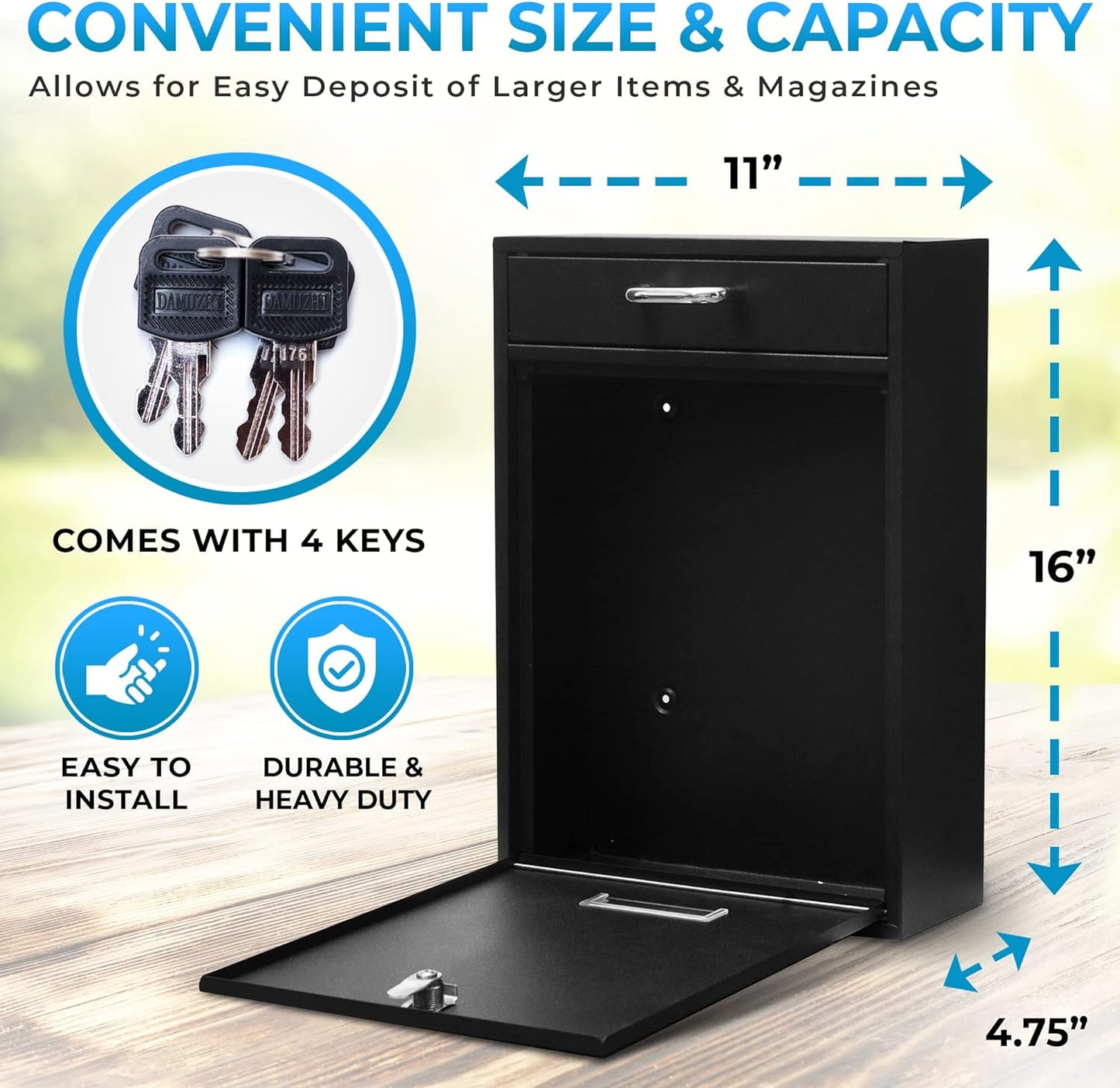 Wall Mounted Locking Vertical Dropbox Mailbox - Safe and Secure (Large) | Made with Galvanized Steel (Dark Gray)