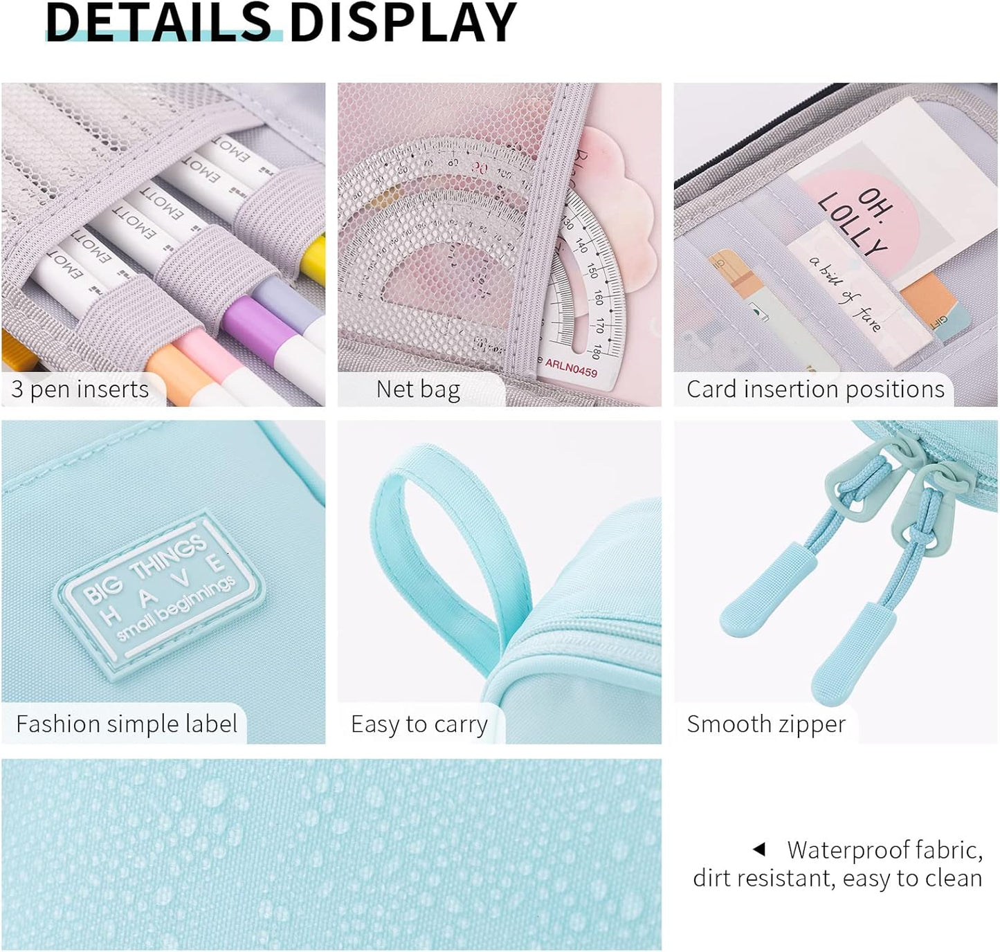 CICIMELON Durable Pencil Case Big Storage Pen Pouch Bag for School Supplies Office College Teen Adults, Light Blue