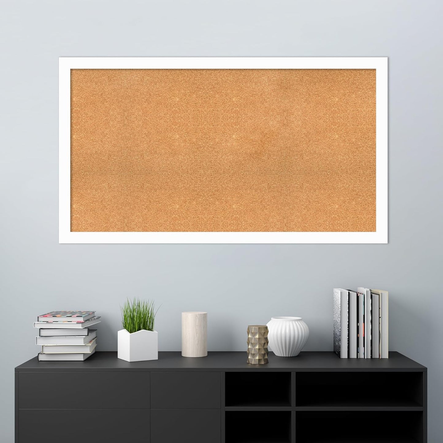 Amanti Art Natural Cork Board for Wall, 31x55 Vision Board with White Frame, Oversize Corkboard Office Decor for Home Organization, Casual Corkboard Pinboard to Display Items for Home Organization in