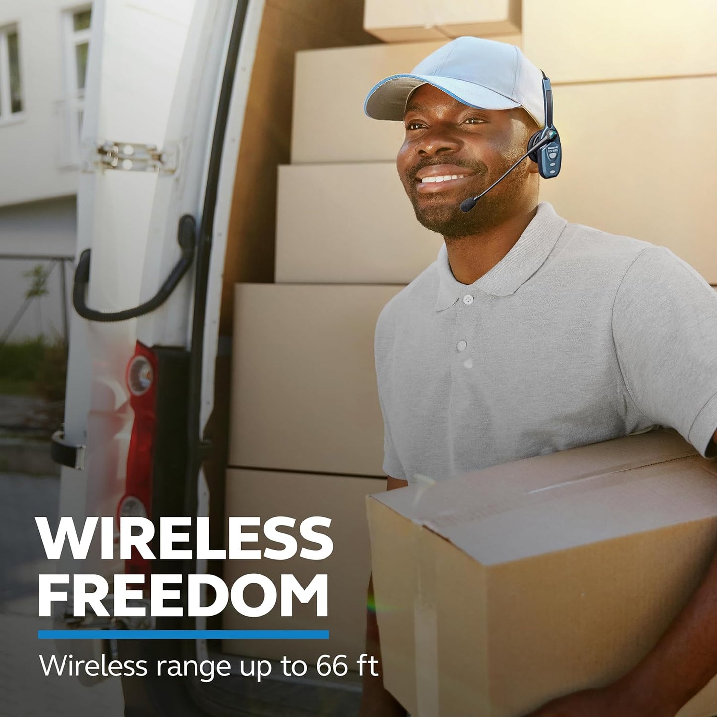 BlueParrott B250-XTS Mono Bluetooth Wireless Headphones 91% Noise Canceling Over Head Trucker Headset with Mic, Lightweight Design with Adjustable Headband, 20 hrs. Talk Time, Blue