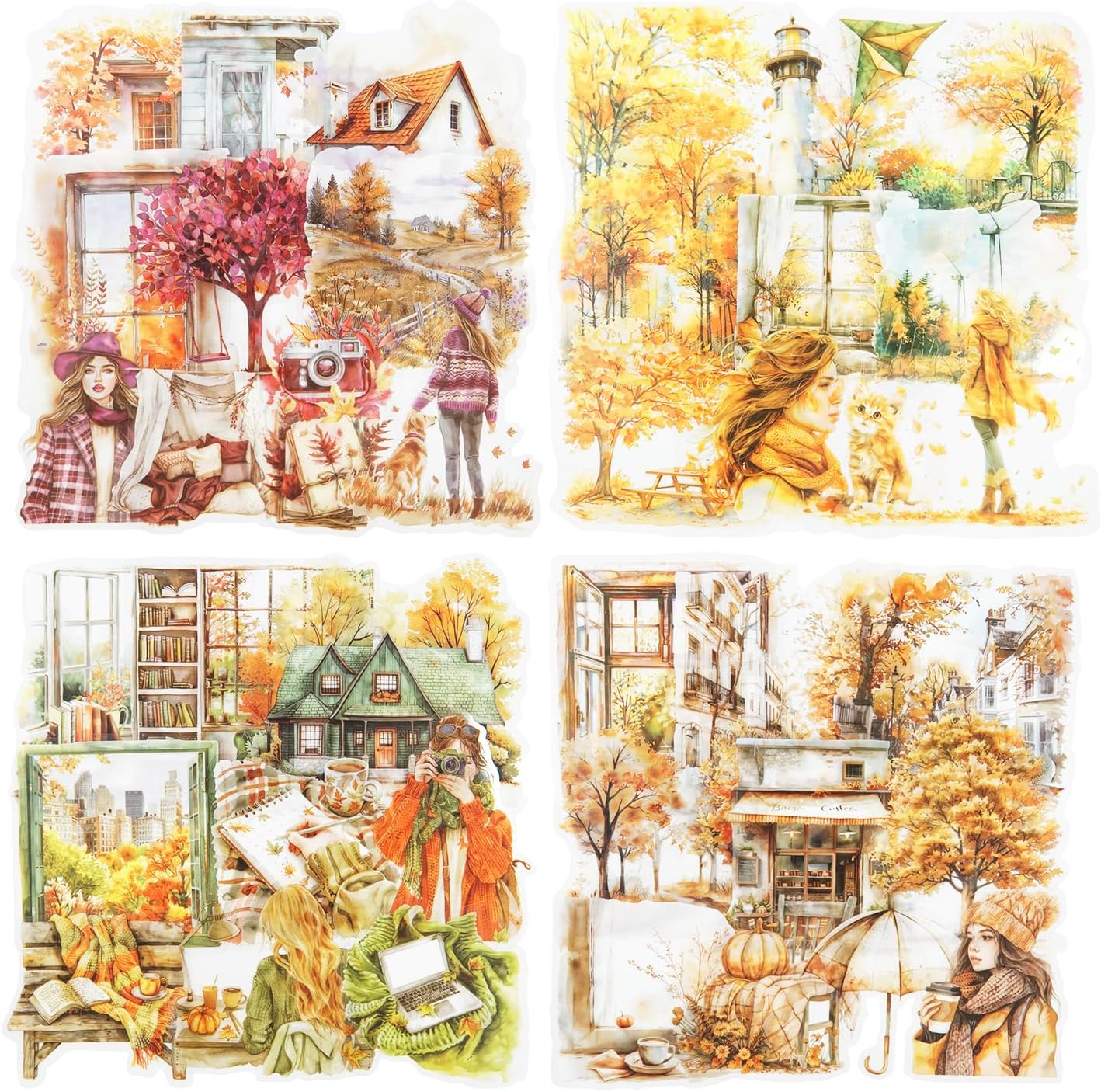 Autumn Diary PET Stickers Set, 100 Pcs Fall Ephemera for Scrapbooking, Journaling, DIY Crafts, and Art Supplies