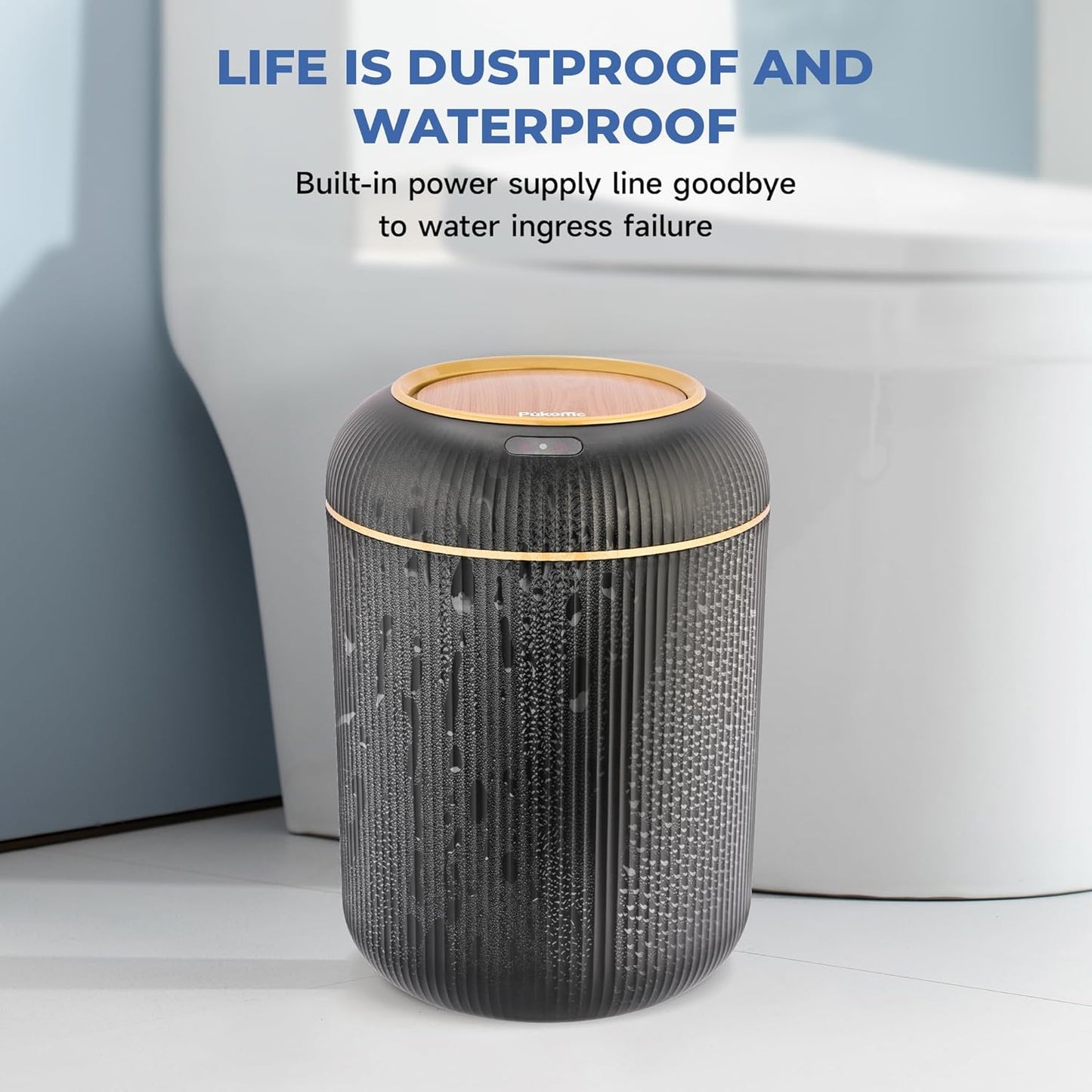 Pukomc Smart Sensor Wastebasket, Convenient and Hygienic Easy to Use, Technology Sensor Waterproof Wastebasket Plastic Trash can for Kitchen, Bathroom, Bedroom, Living Room, Office and Outdoor Black