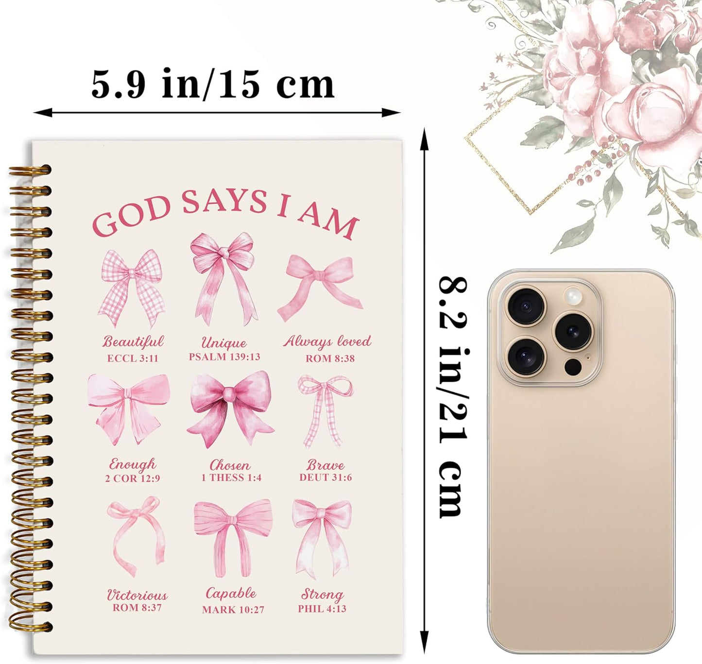 Bible Notebook, A5 Spiral Christian Journal with Floral Pink Butterfly Notebook, Bible Verse-God Says You Are, Inspirational Notebooks for Women, Bible Study, Gift for Birthday Christmas