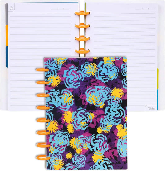 Talia Discbound Notebooks, Planner, Customizable, (xFunky Floral w/BBQ Mustard Discs, Junior (5.5in x 8.5in))