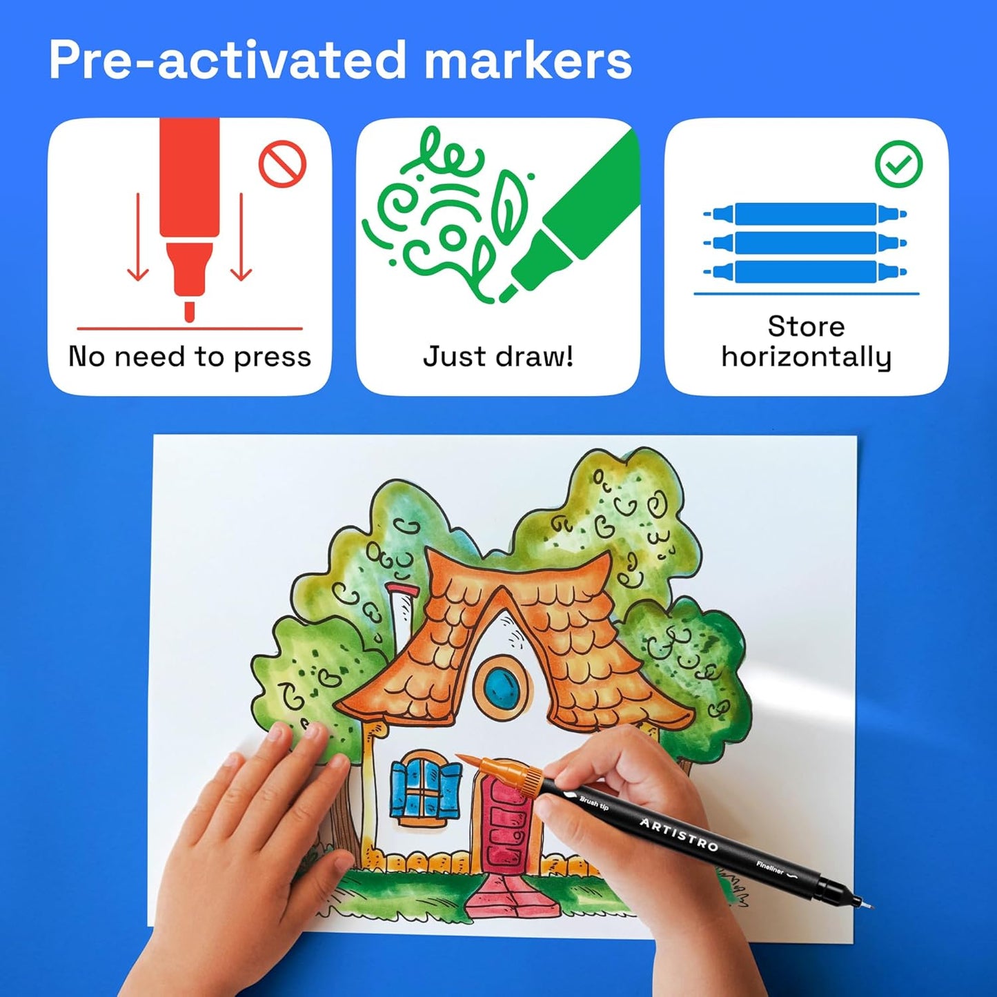 ARTISTRO 24 Brush Marker Pens Coloring Markers for Adults Brush Tip & 0.4mm Fineliner Pens Coloring Markers No Bleeding