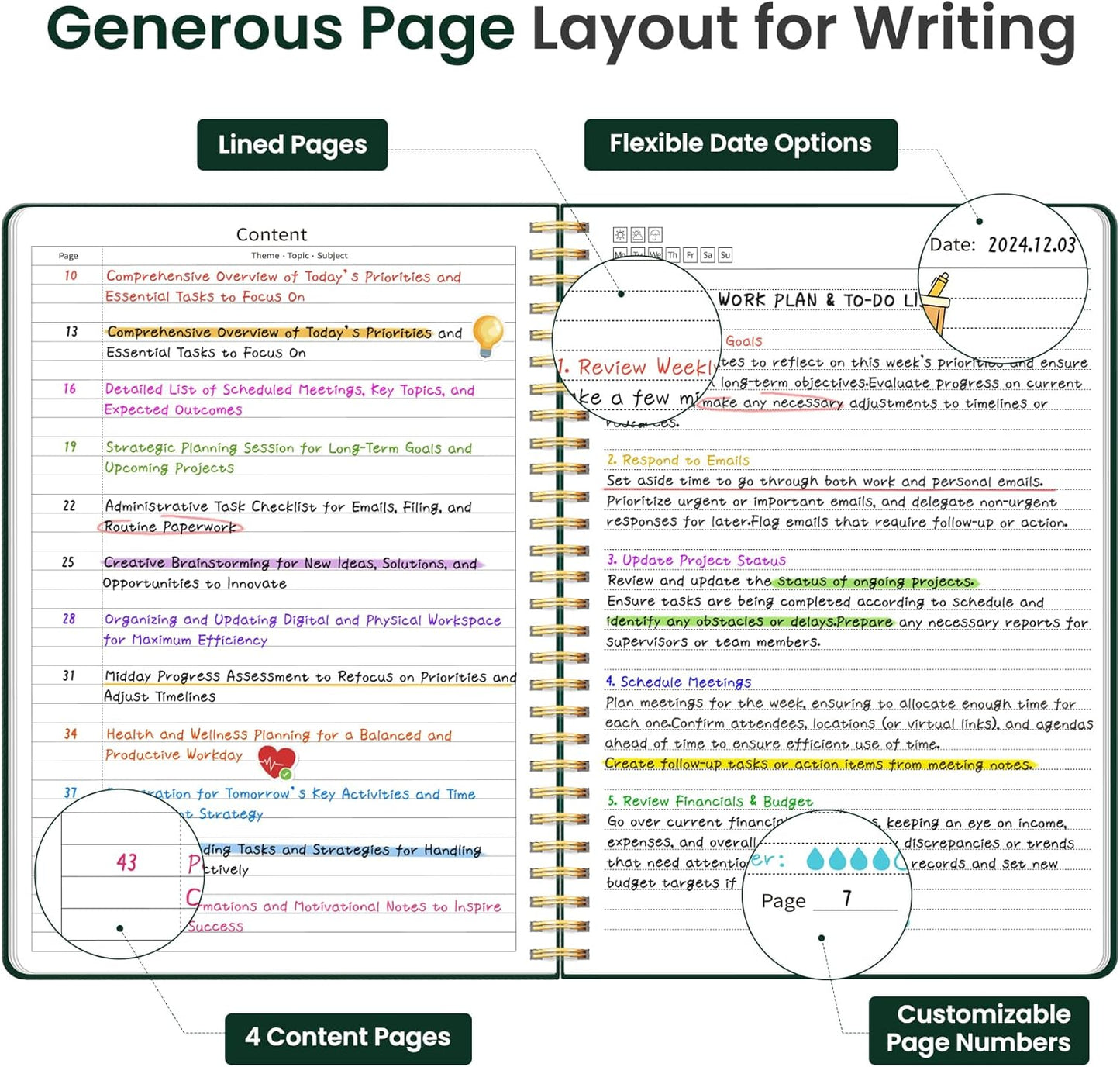 Taja Spiral Lined Notebook, 8.5"x11" Notebooks for Work, Large A4 Journal for Women & Men, College Ruled Journaling Notebook for Writing, Plastic Cover Spiral Journal, Butterfly