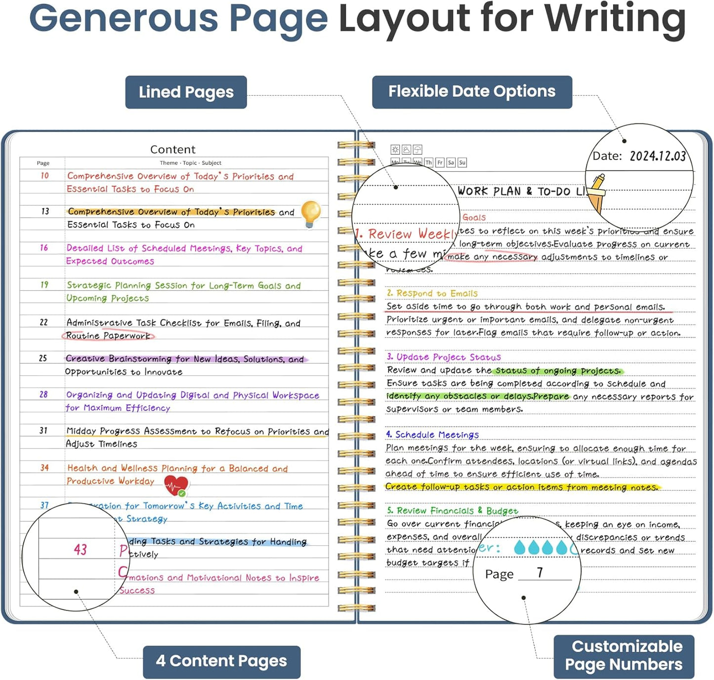 Taja Spiral Lined Notebook, 8.5"x11" Notebooks for Work, Large A4 Journal for Women & Men, College Ruled Journaling Notebook for Writing, Plastic Cover Spiral Journal, Blue Floral