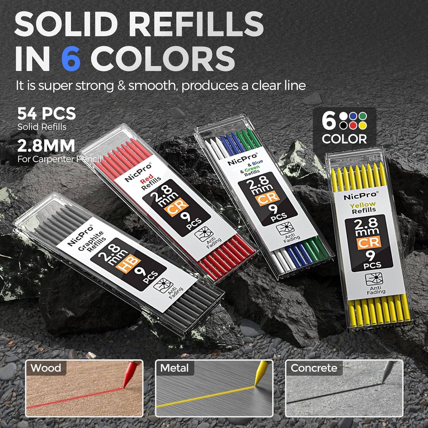 Nicpro 5 Pack CP3000 Carpenter Pencil with Sharpener, Mechanical Pencils Set with 59 Refills, Heavy Duty Construction Pencil, Carpenter Tools for Architect Marking (Red, Black, Orange, Green, Blue)