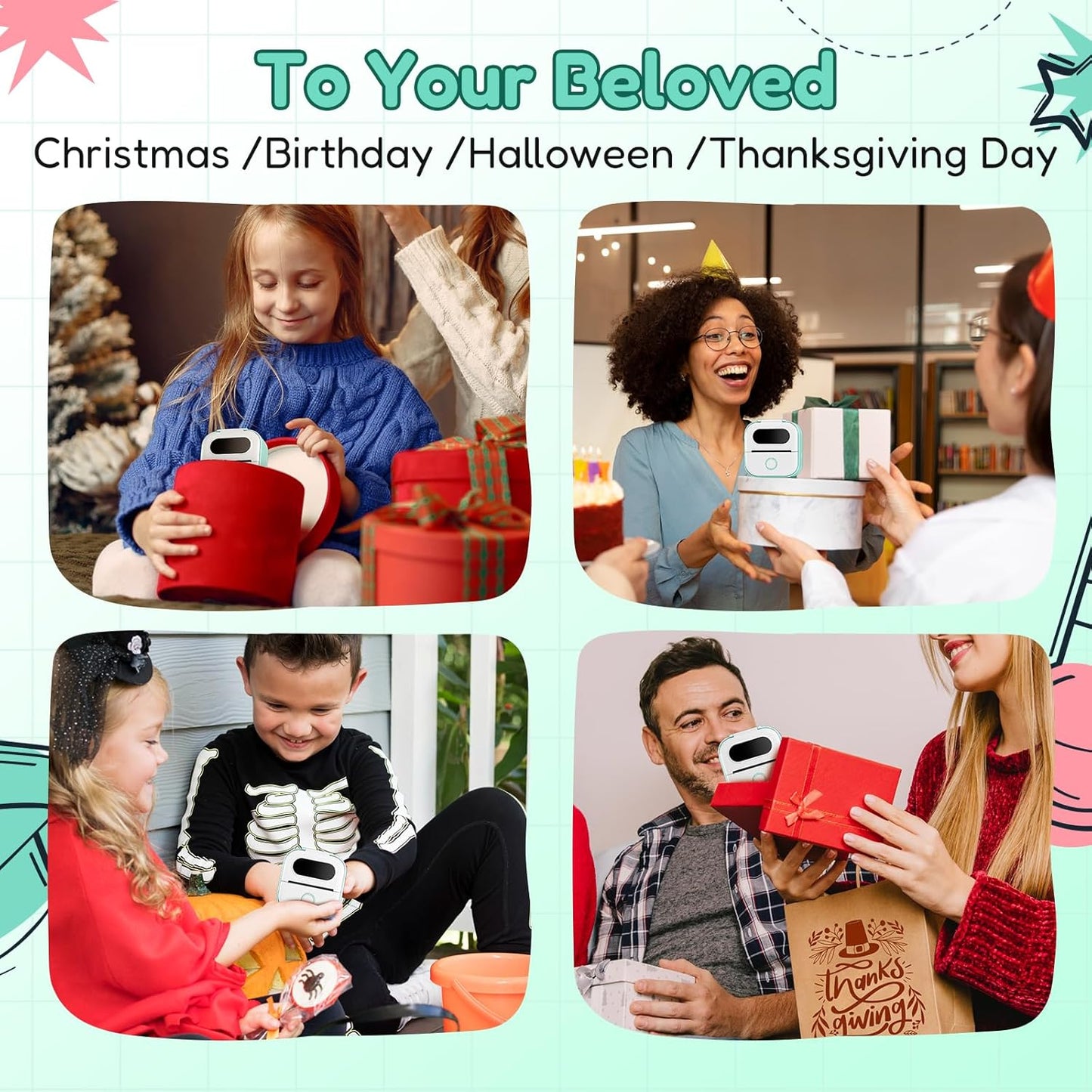 Sticker Printer Y02C, Portable Mini Sticker Maker Y02C, Mini Printer Sticker Machine with 1 Roll Paper, Bluetooth Thermal Portable Inkless Receipt Machine for Learning, Note, Photos, Journal