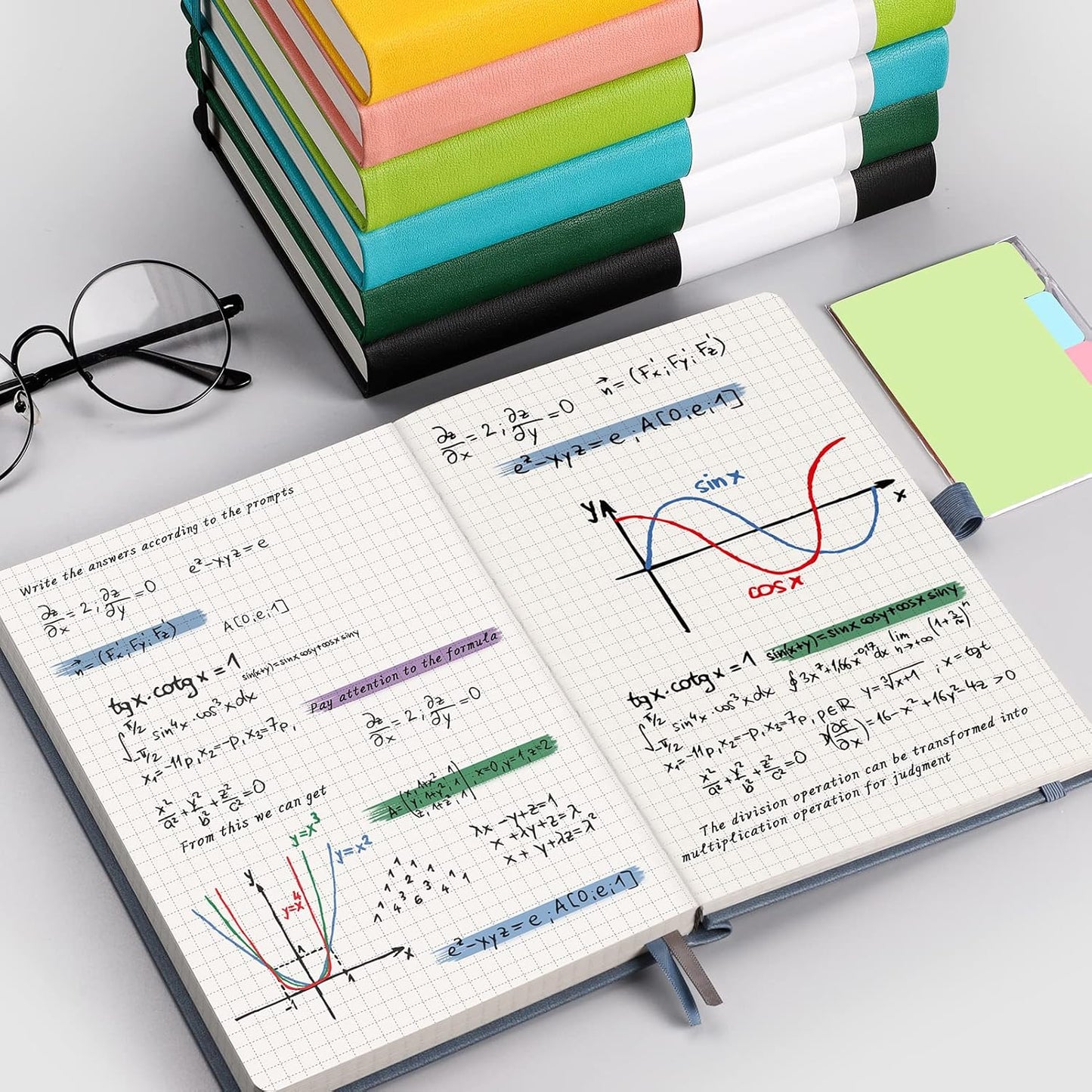 AHGXG Graph Paper Notebook - 320 Pages Grid Notebook Thick Journal A5, 100gsm Thick Graph Paper, Leather Hardcover, Inner Pocket,5.75'' × 8.38''- Black