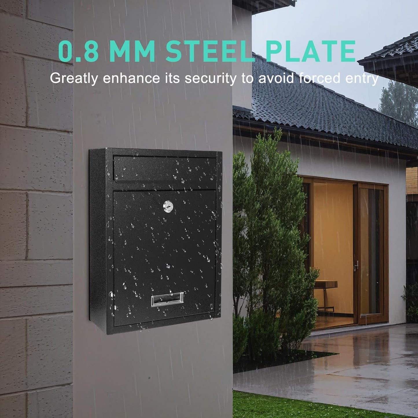 Locking Steel Mailbox, Wall Mounted - Post Office Box, Extra Large Space Secure, Comes with 2 Keys 3 Sets 0-9 Numbers - Dimensions 10.3" L x 3.35" W x 13.8" H, Black