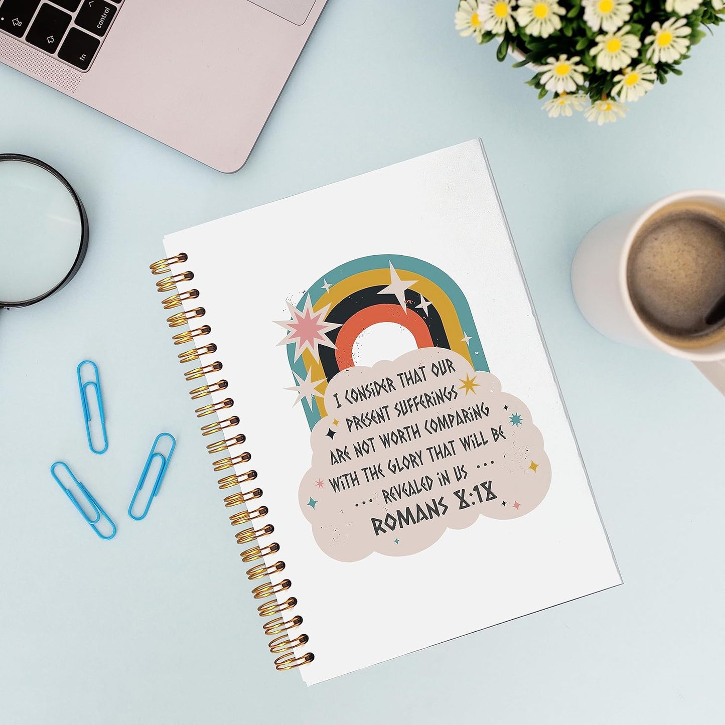 VNWEK Bible Scripture Romans 8:18 Our Present Sufferings Are Not Worth Comparing Spiral Notebook Journal 5.5 x 8.3 inches,Christian Lined Hardcover Spiral Notebook,Christian Gifts for Women Girls
