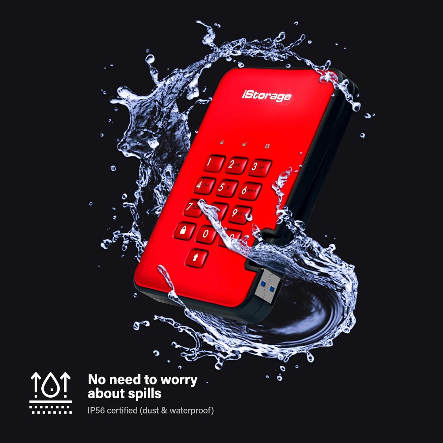 iStorage diskAshur2 HDD 500GB Red | Secure portable hard drive | Password protected | Dust & water resistant | Hardware Encryption