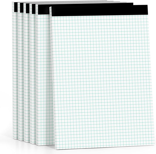 Graph Paper Pads 8.5 x 11, 4x4 Graph Ruled, 6 Pack 1/4 Graph Paper Notebooks, Grid Paper Pad Notebook 8-1/2" x 11" Graphing Paper, Perforated Quadrille Pad, 70GSM White Graft Paper Pads, 30 Sheets/Pad