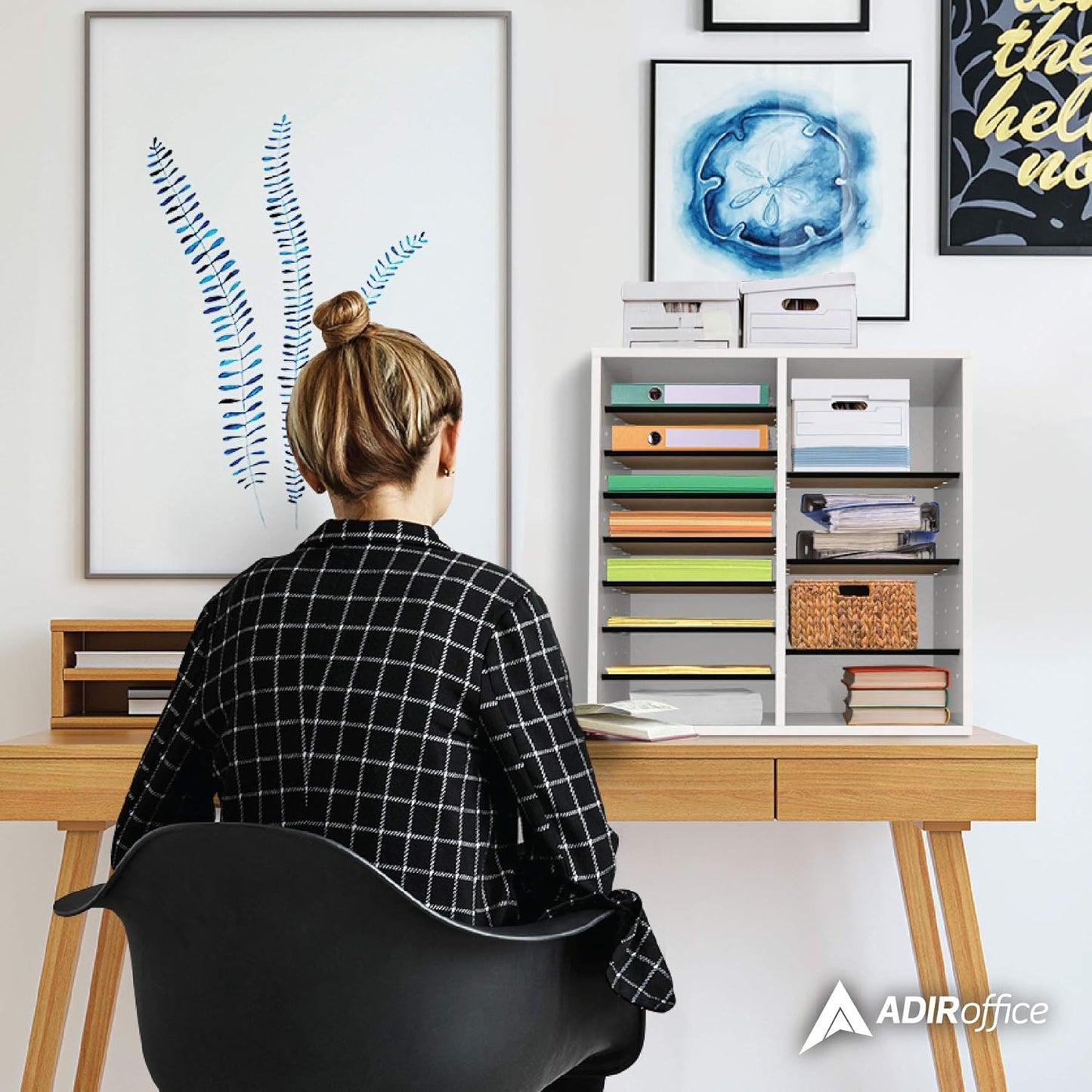 AdirOffice Wooden Adjustable organizerserature Organizer, 16 Compartment Office Mailbox, or Classroom Literature Organizer, White