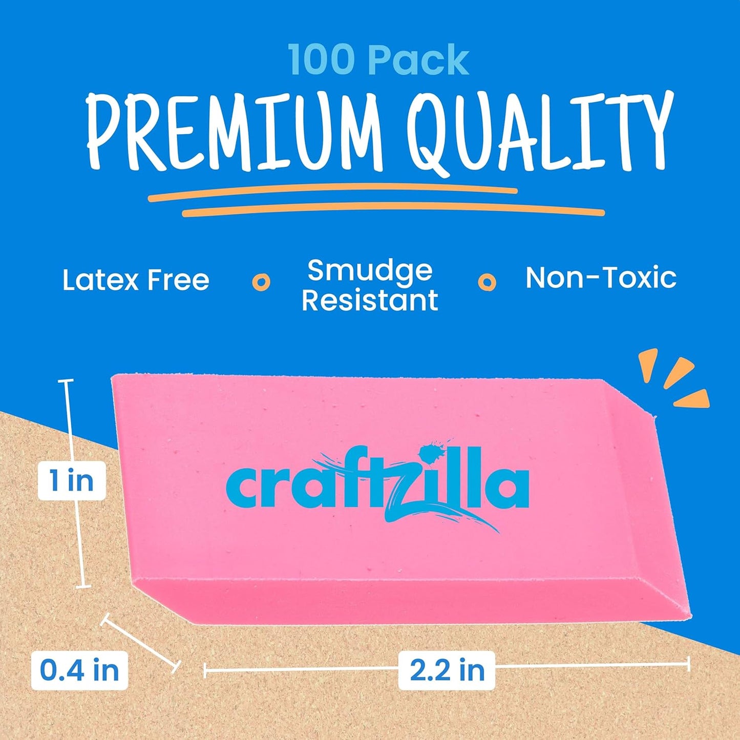 Pink Erasers Bulk 100 Pack - Large Latex- Free Bulk Erasers for Kids, Classroom, and School Supplies - Ideal for Pencils and Drawing - Teacher Supplies - Borradores Escolares