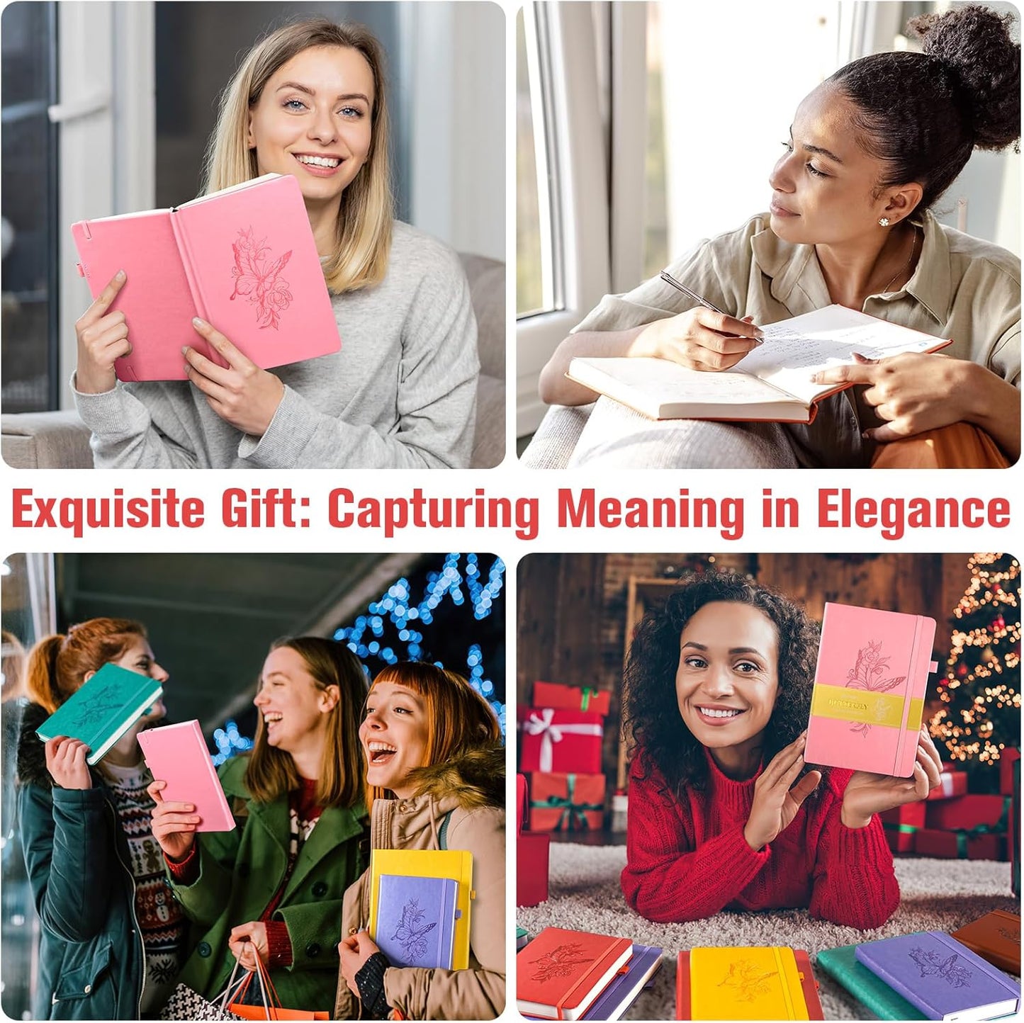 Lined Notebook Journal for Women, 312 Numbered Pages A5 Thick Leather Journal, 100gsm Paper Daily Journal for Work Travel, Hardcover College Ruled Notebook, Giftable Butterfly Floral Notebook, Red