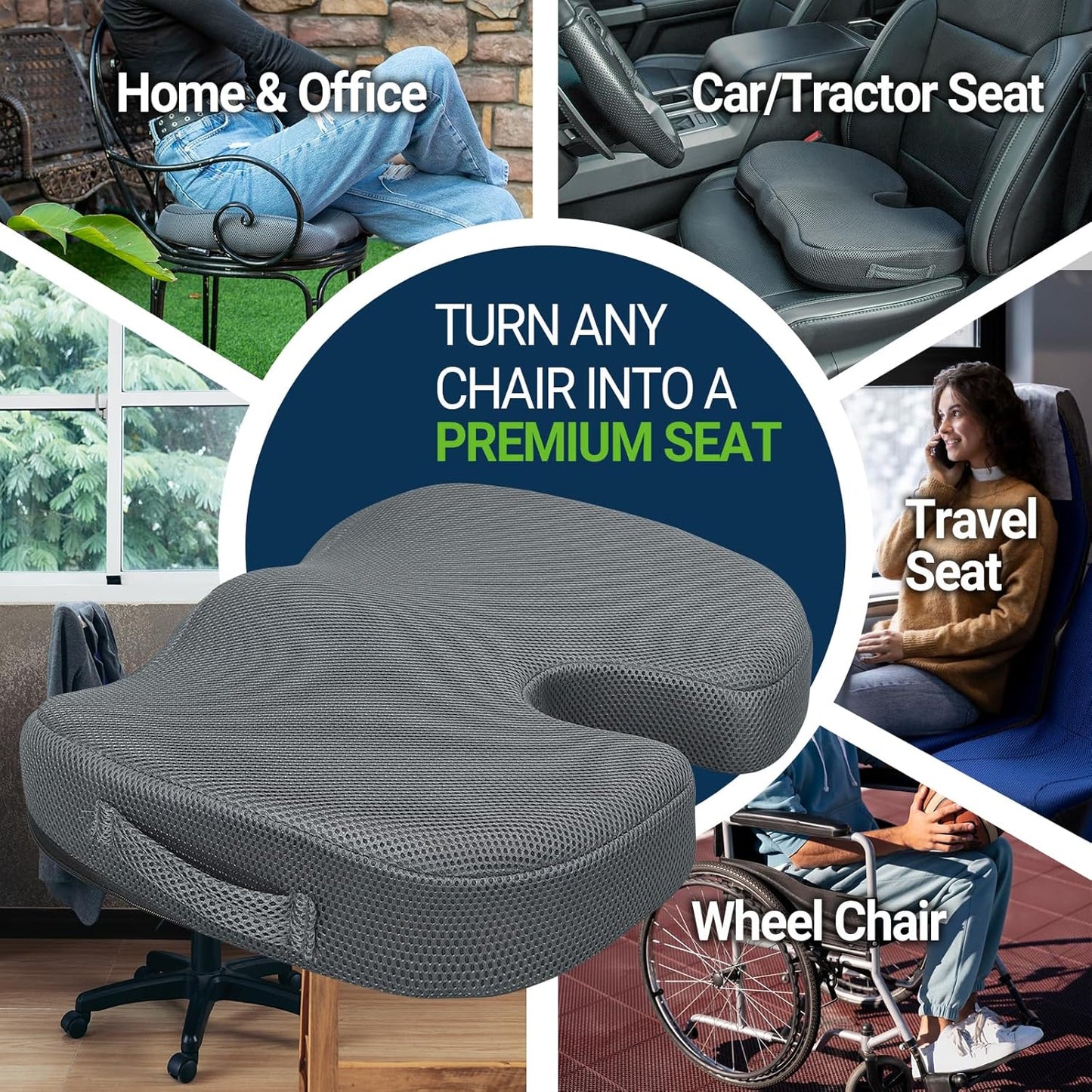 Gel Seat Cushion – Office Chair Cushion – Non-Slip Gel Memory Foam Coccyx Cushion for Tailbone Pain - Desk Chair Car Seat Cushion Driving - Sciatica Back Pain Relief, Mesh, Grey