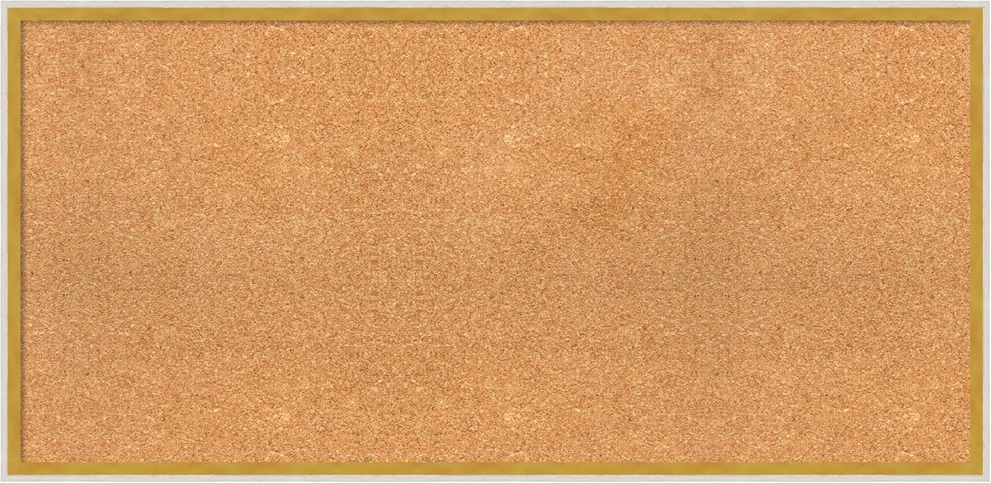 Amanti Art Natural Cork Board for Wall, 19x39 Vision Board with White Frame, Large Corkboard Office Decor for Home Organization, Modern Corkboard Pinboard to Display Items for Home Organization in