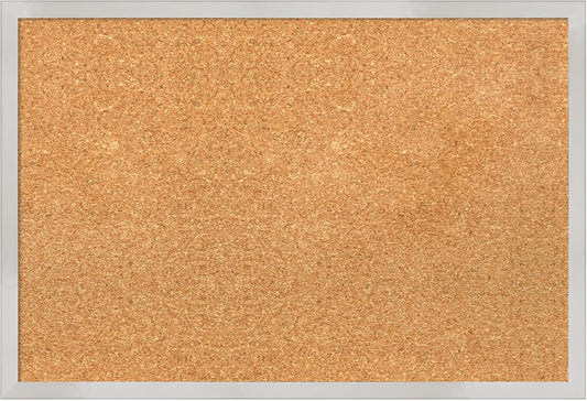 Amanti Art Natural Cork Board for Wall, 17x25 Vision Board with Silver Wood Frame, Medium Corkboard Office Decor for Home Organization, Modern Contemporary Corkboard Pinboard to display items for home