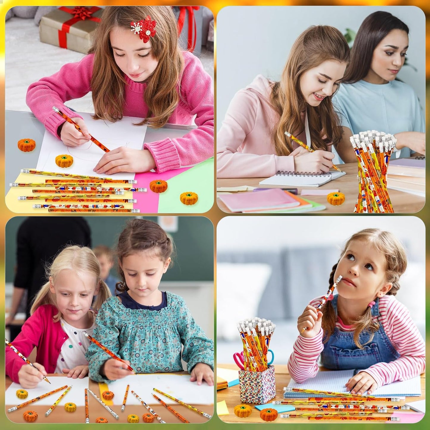 Cinrobiye 60 Pieces Fall Thanksgiving Day Pencils with Pumpkin Eraser Bulk Fall Party Favors Maple Leaf Autumn Pumpkins Pencils Erasers for Harvest School Party Teacher Rewarding Supplies