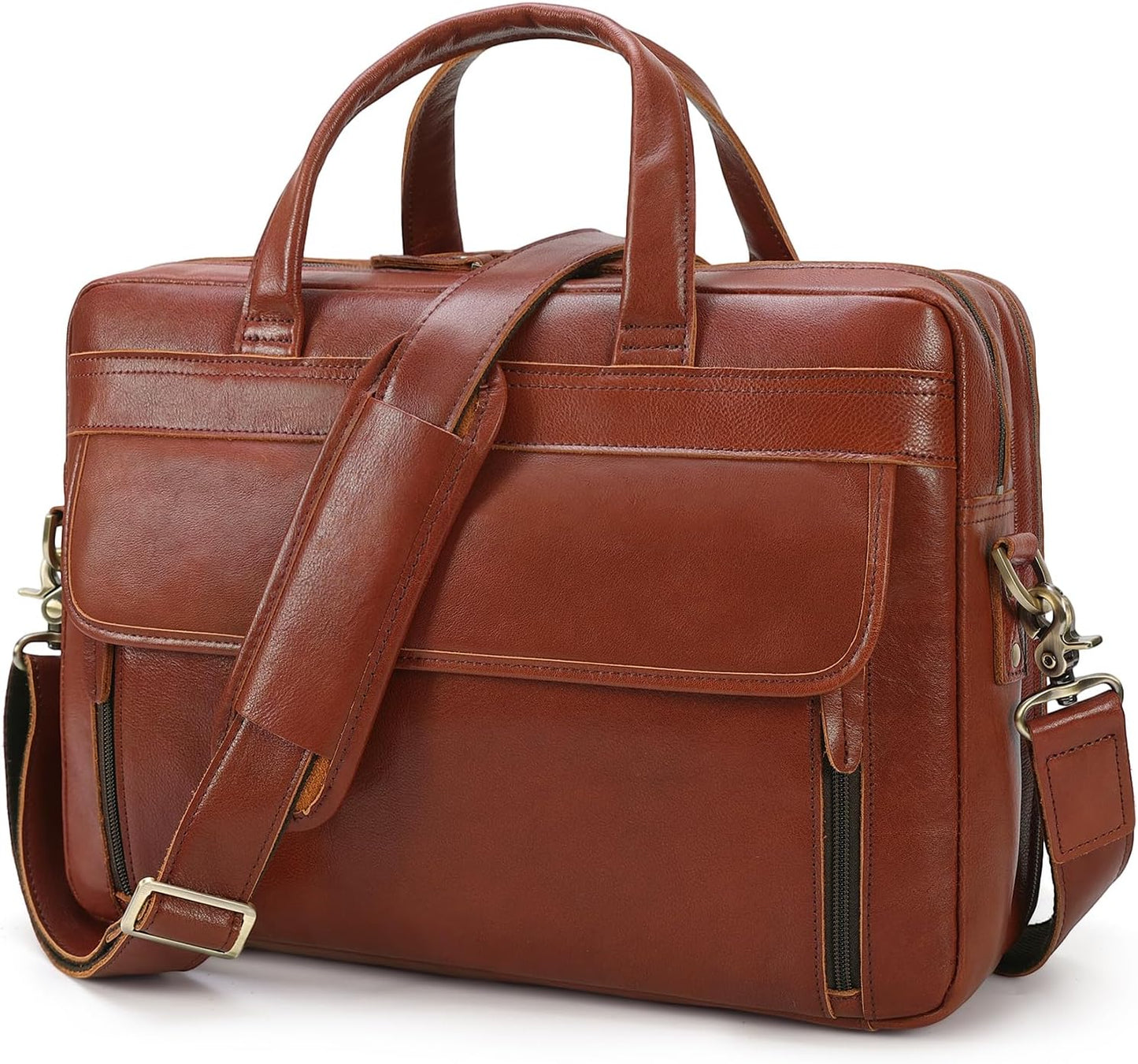 Masa Kawa Leather Briefcase for Men 15.6" - 17" Laptop Computer Case Business Travel Work Messenger Cross Body Shoulder Bag