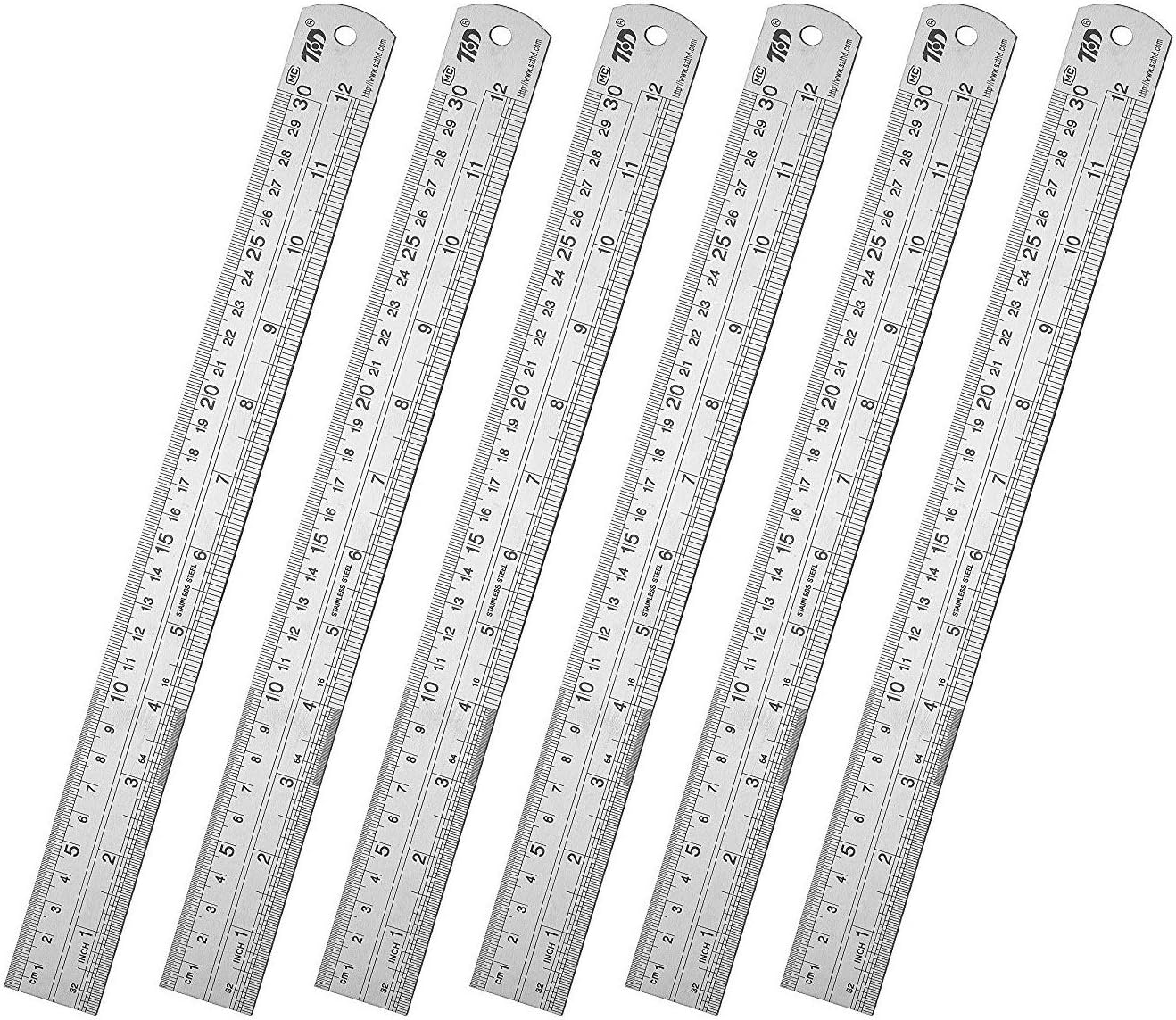 ZZTX Classic 12 Inch Stainless Steel Ruler Set of 6, Heavy Duty, Straight Edge, Non-Bendable, Rust & Corrosion Resistant