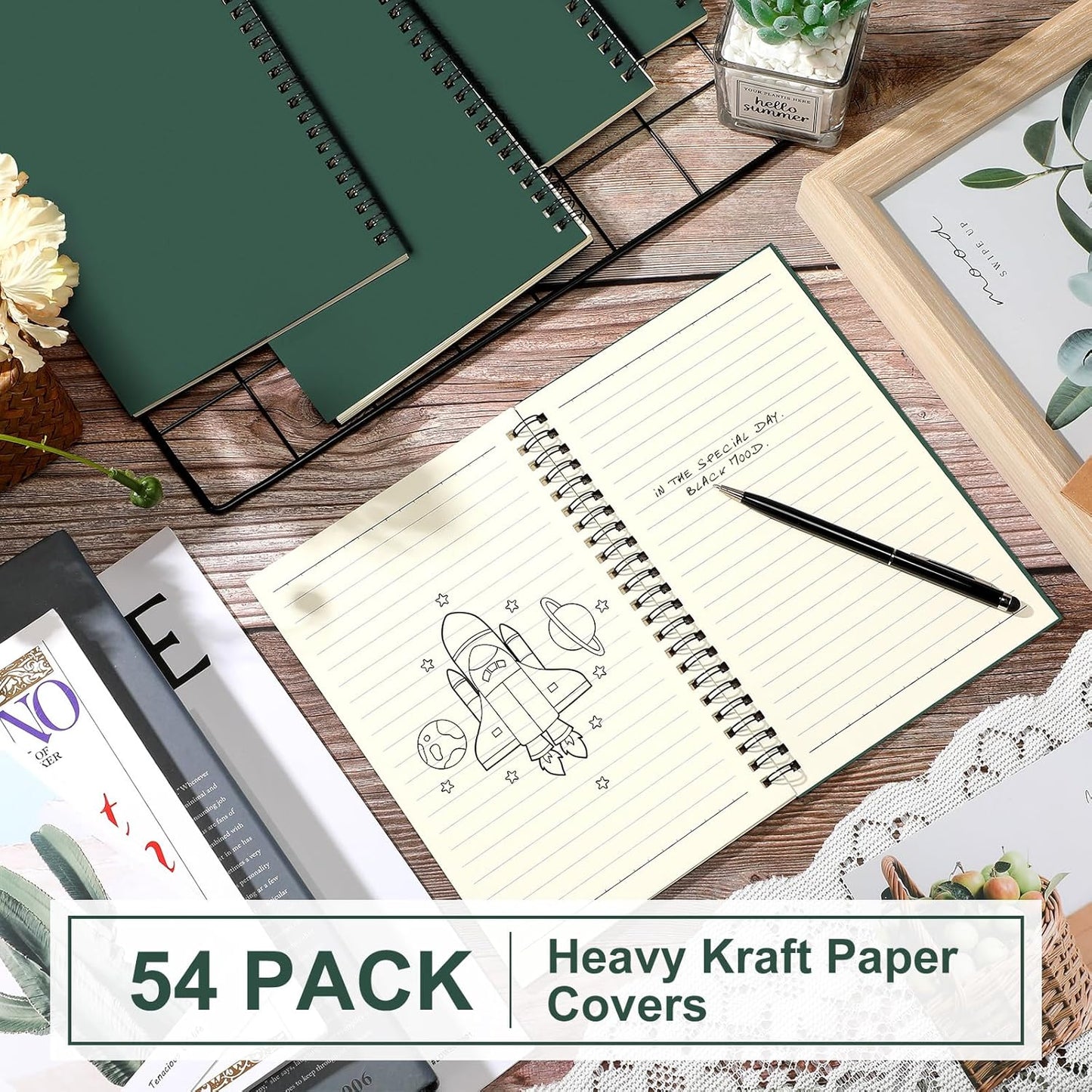 Yahenda Spiral Notebook Bulk A5 Journal Lined 8.3'' x 5.5'' Writing Composition Paper Small Notepad Subject Notebook for Students Office Business Back to School Supplies(Deep Green,54 Pcs)