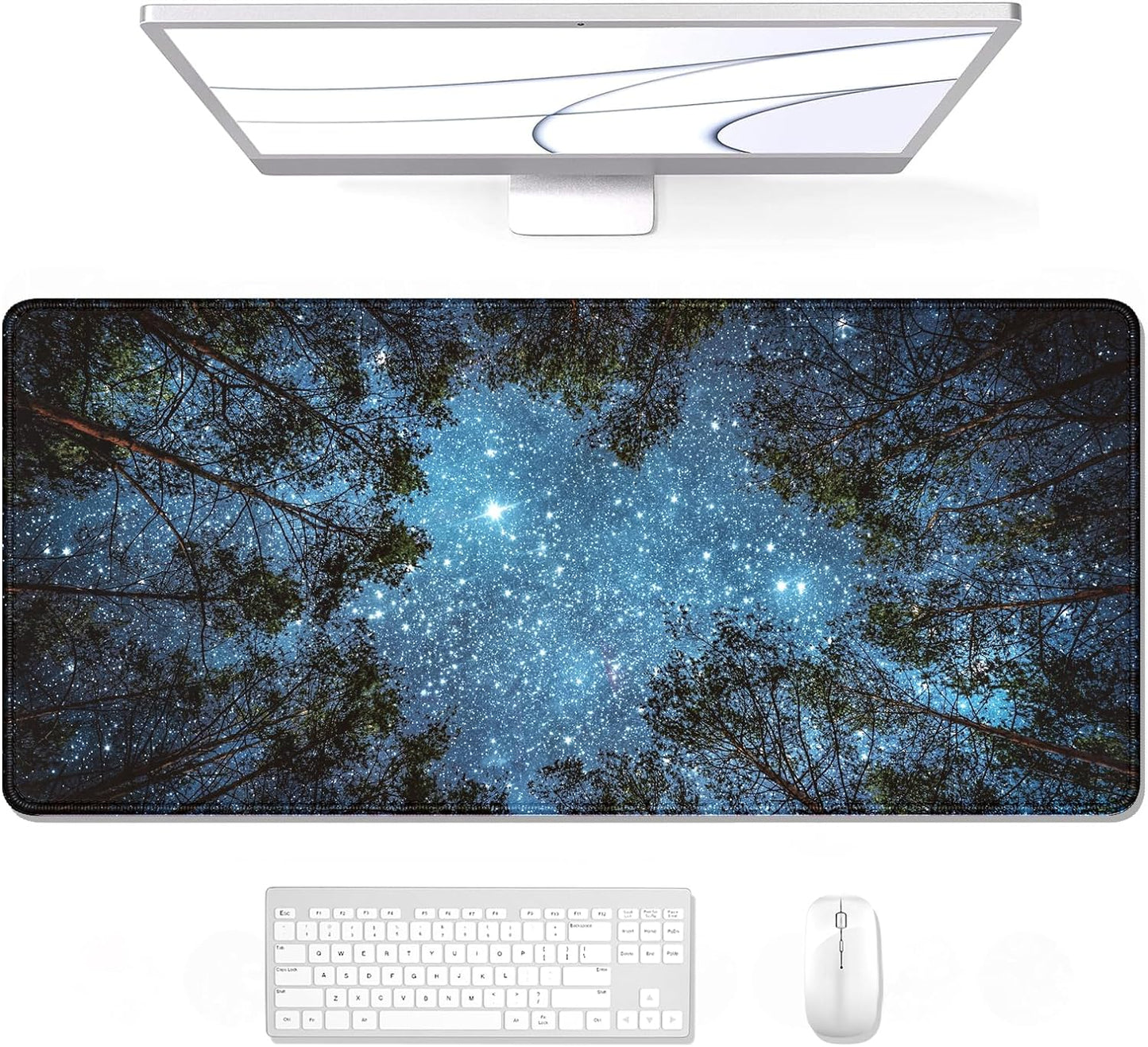 Auhoahsil Large Mouse Pad, XXL Gaming Mousepad, Desk Mat for Desktop, Thick Rubber, Big & Long Size, Stitched Edges, Full Desk Pad for Laptop & Computer, Extended 31.5 x 11.8 in, Silent Night Sky