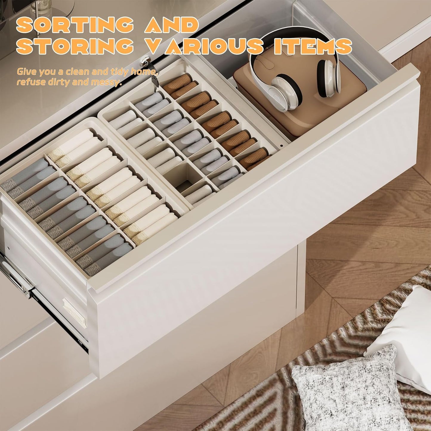 Superday Lateral File Cabinet 4 Drawer Metal File Cabinet with Lock, White Filing Cabinets for Home Office, Locking Filing Cabinets Hanging Files Letter/Legal/F4/A4