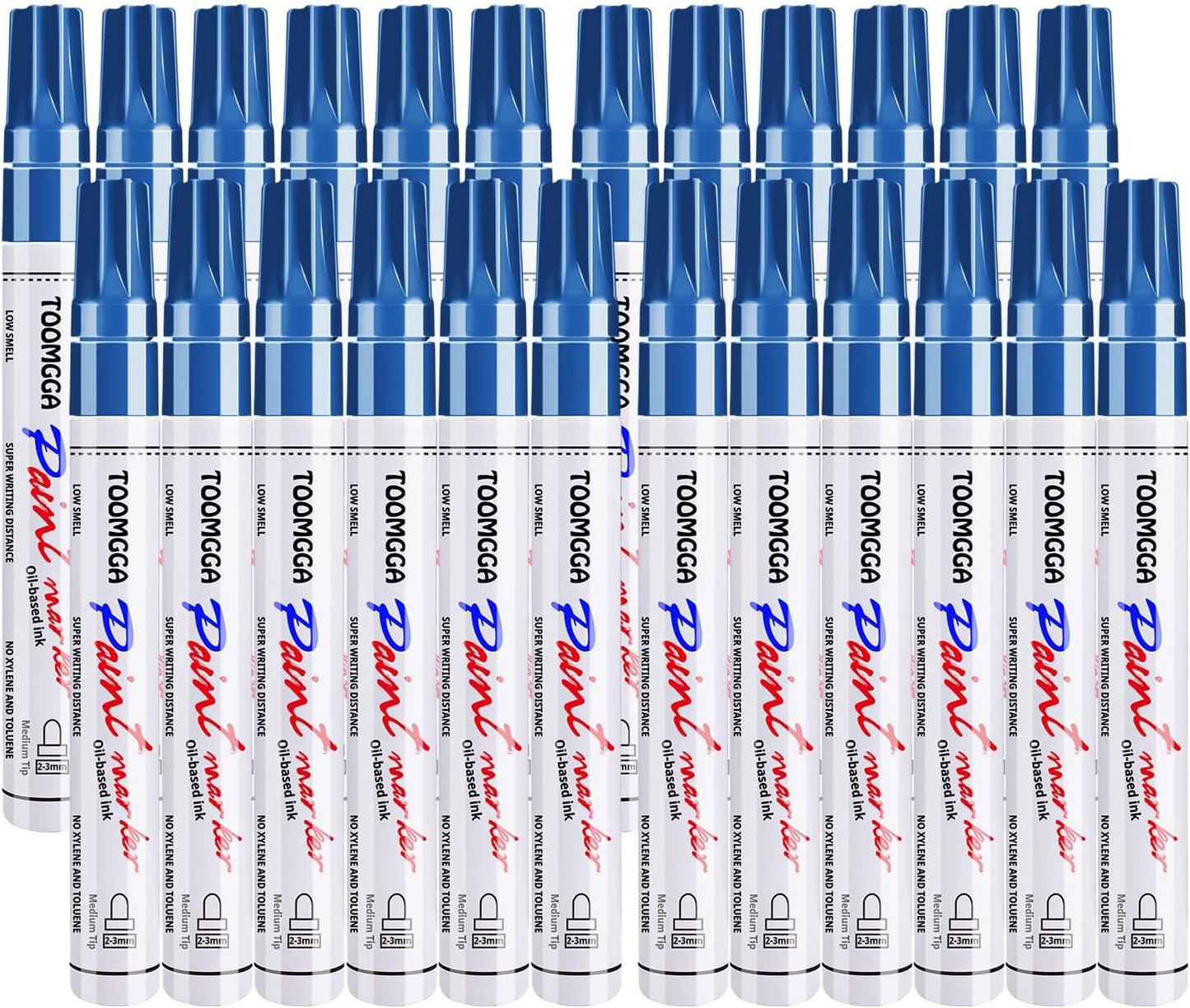 Blue Paint Pens Permanent Paint Markers - 24 Pack Oil Based Marking Pens, Medium Point, Quick Drying and Waterproof for Rock Painting Car Tyre Metal, Plastic, Canvas, Wood, Glass